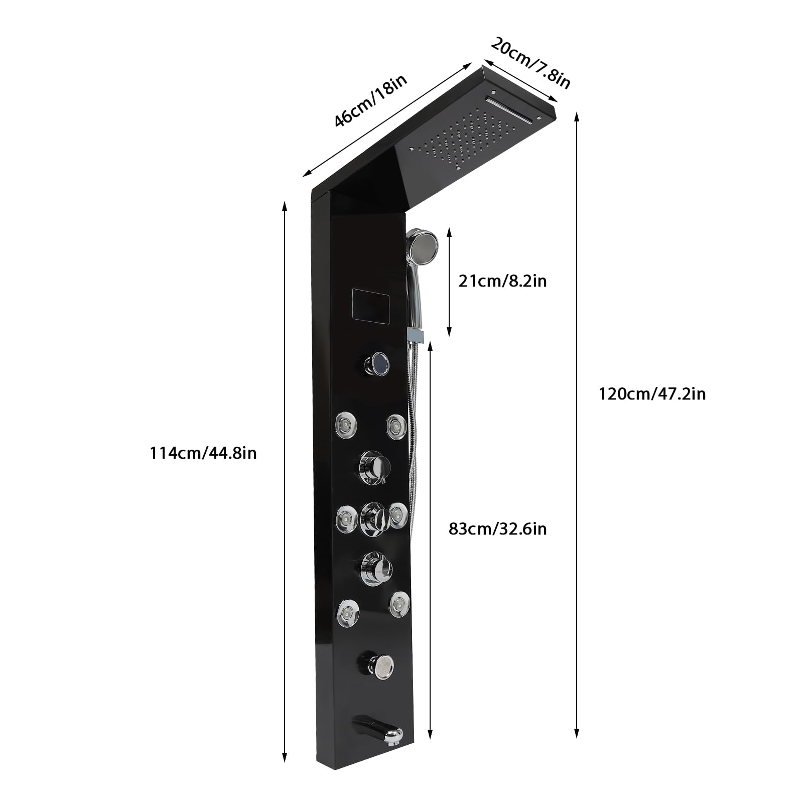 Premium Stainless Steel 6-Function Shower Panel Tower System with LED Rainfall Shower Head, Hydroelectric Display & Massage Jets - Spa-Like Bathroom Upgrade for Relaxing Rain Shower Experience
