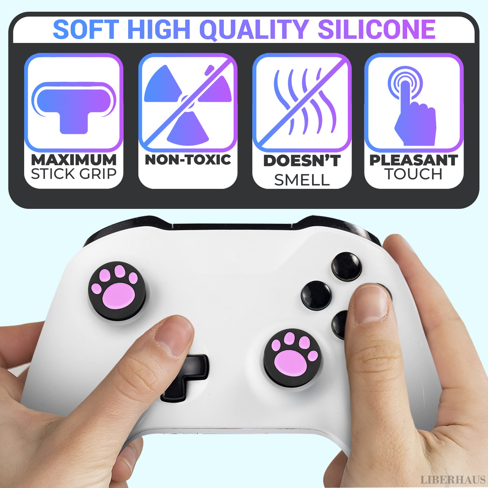 4PCS Pink Cat Paw Thumbstick Grips for PS5, PS4, PS3, Xbox, Nintendo Switch & Steam Deck - Anti-Slip Silicone Joystick Caps - Cute Gaming Controller Accessories for Enhanced Grip & Comfort During Long Gaming Sessions