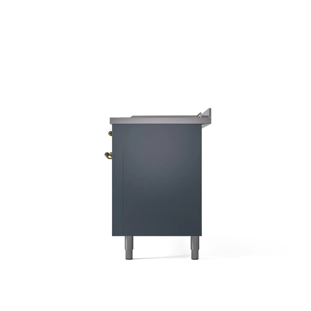 ILVE Nostalgie II 60-Inch Dual Fuel Natural Gas Range with Brass Trim - Blue Grey (UP60FSNMPBGG) | Professional Italian Kitchen Appliance for Home Chefs & Gourmet Cooking