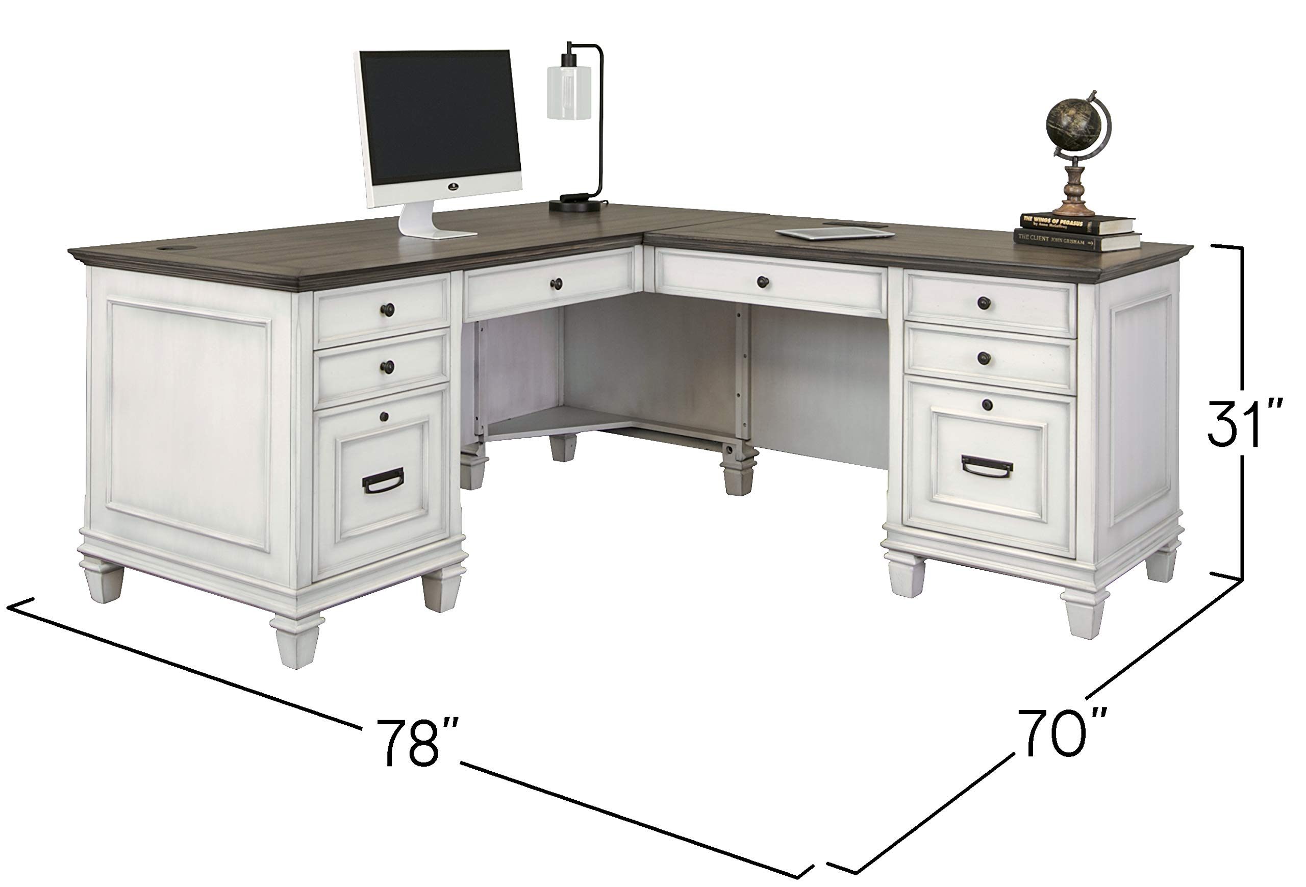 Martin Furniture Pedestal Desk - Modern White Writing Desk for Home Office, Study & Workspace | Sturdy Computer Desk with Spacious Work Surface & Elegant Design