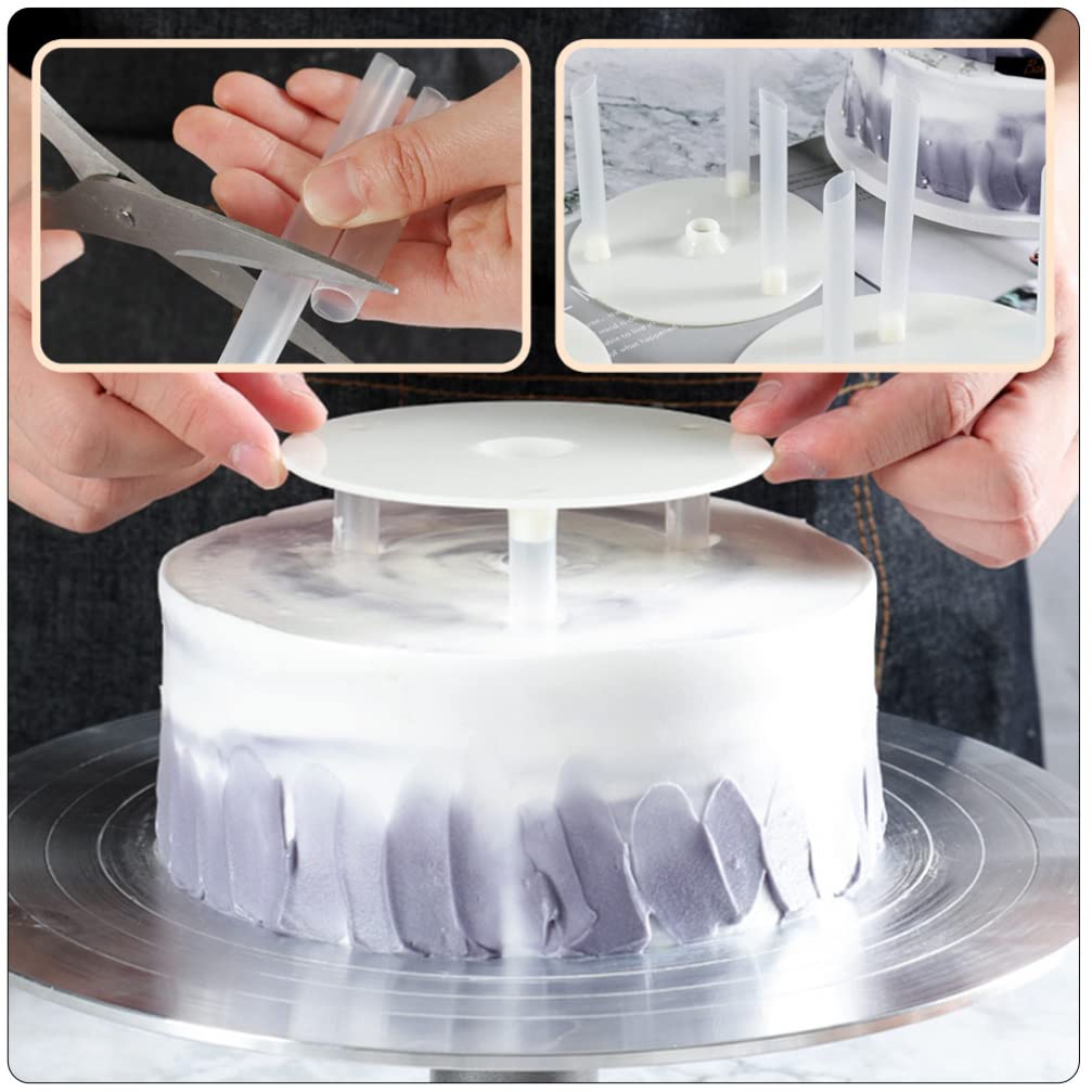 Operitacx 6-Piece Reusable Cake Tier Support Kit - Sturdy Cake Stacking Dowels & Boards for Tiered Cake Construction - Perfect for Wedding, Birthday & Special Occasion Baking Supplies