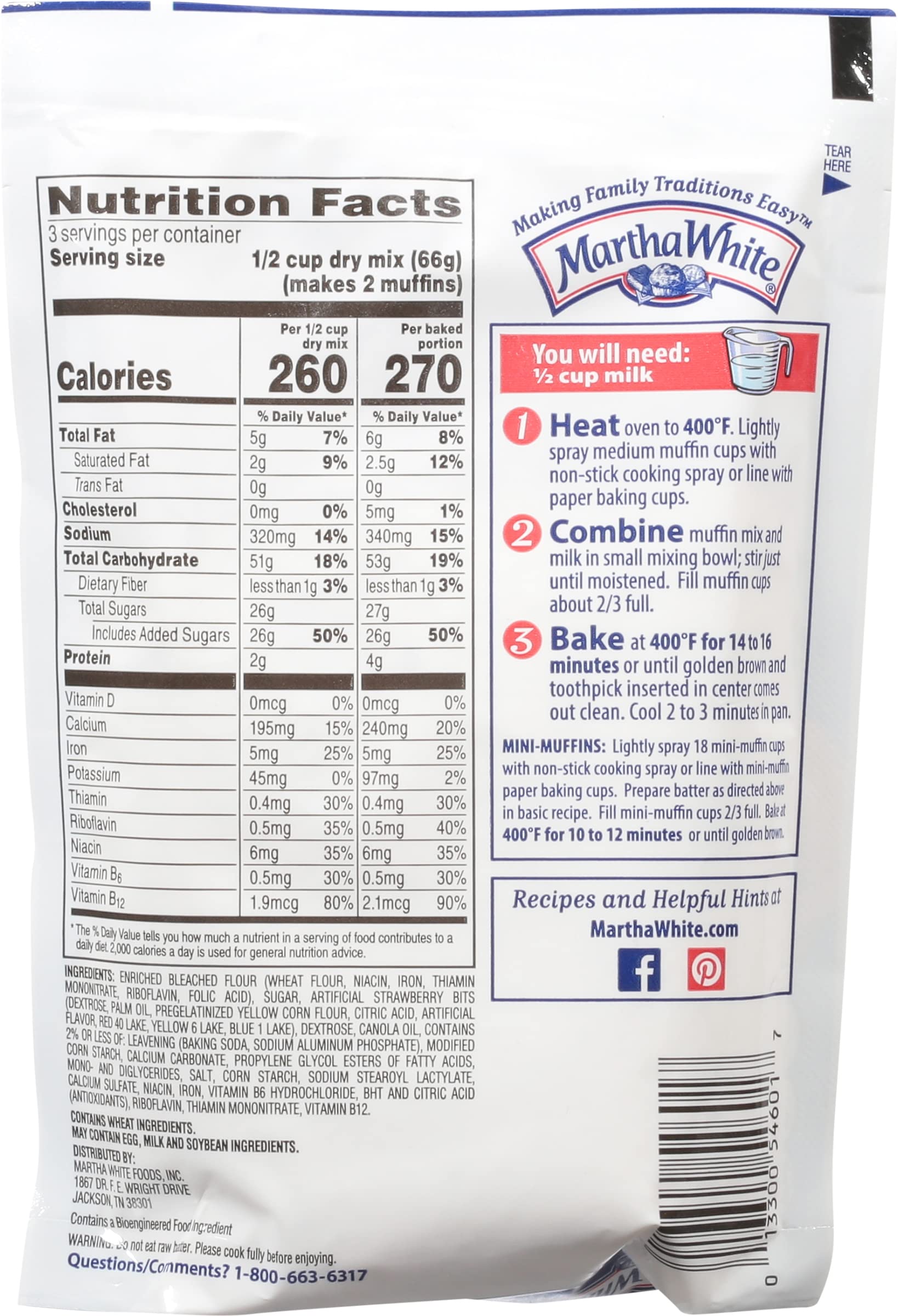 Martha White Muffin Mix Sampler Variety Pack - 12 Pack with Chocolate Chip, Blueberry, Strawberry, Cinnamon Sugar & Wildberry Flavors | Just Add Milk | Perfect for Breakfast, Snacks & Baking at Home