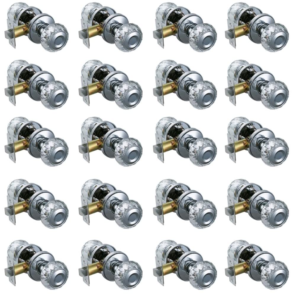 HISAFE 20-Pack Satin Nickel Crystal Glass Passage Door Knobs - Keyless Round Ball Style for Closet, Hallway, Bedroom & Bathroom Doors - Durable & Stylish Hardware for Home Interior Doors