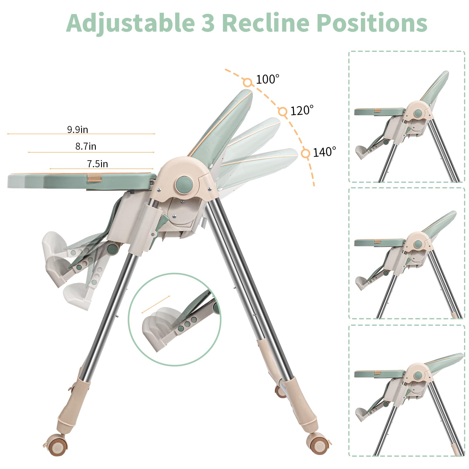 **Adjustable Baby High Chair for Infants & Toddlers - Foldable, 4-Wheel Design with Double Removable Trays - Supports Up to 50KG - Perfect for Feeding, Playtime & Dining**
