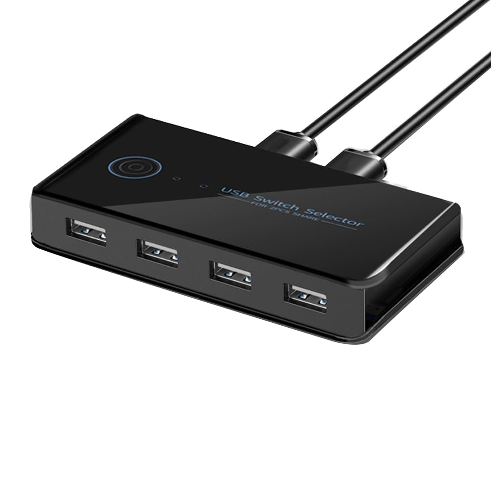 RKBCJQA USB KVM Switch 2 Port 4 Computer Sharing Hub - USB 2.0 Peripheral Switcher for Keyboard, Mouse, Printer Between 4 PCs & 2 Laptops | Perfect for Home Office, Gaming Setup & IT Workstations