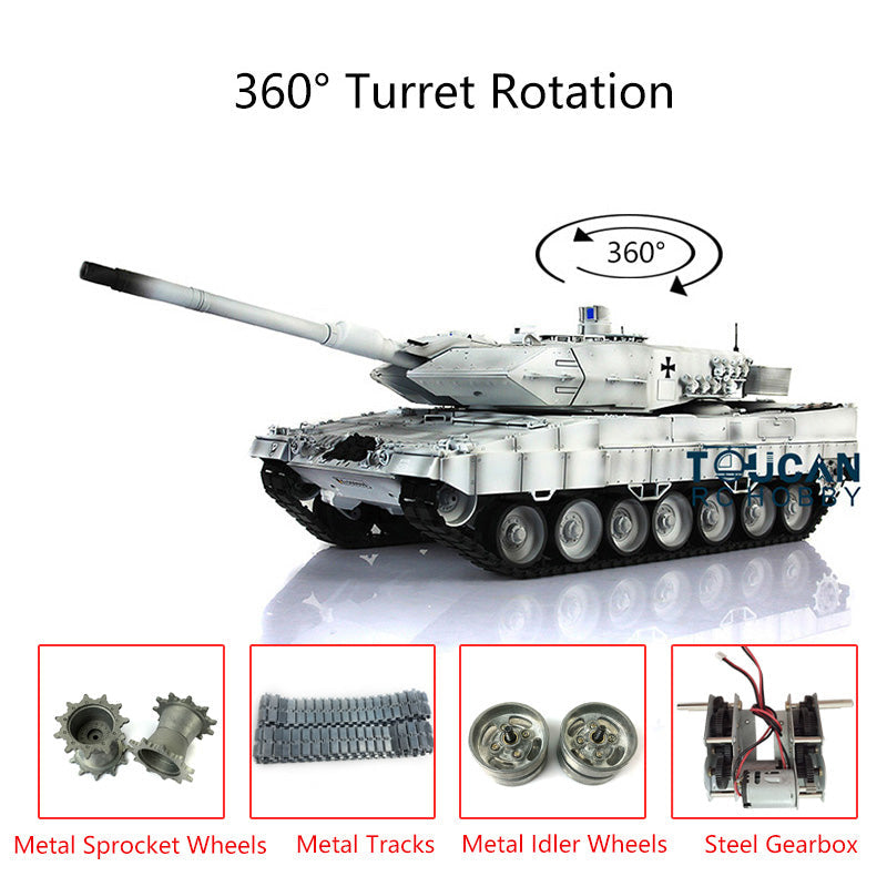 2.4GHz Henglong 1/16 Scale TK7.0 Edition Metal Leopard 2A6 RC Tank with 360° Rotating Turret & Battery Charger - Remote Control Military Toy for Adults & Kids, Outdoor Play & Collectible Display