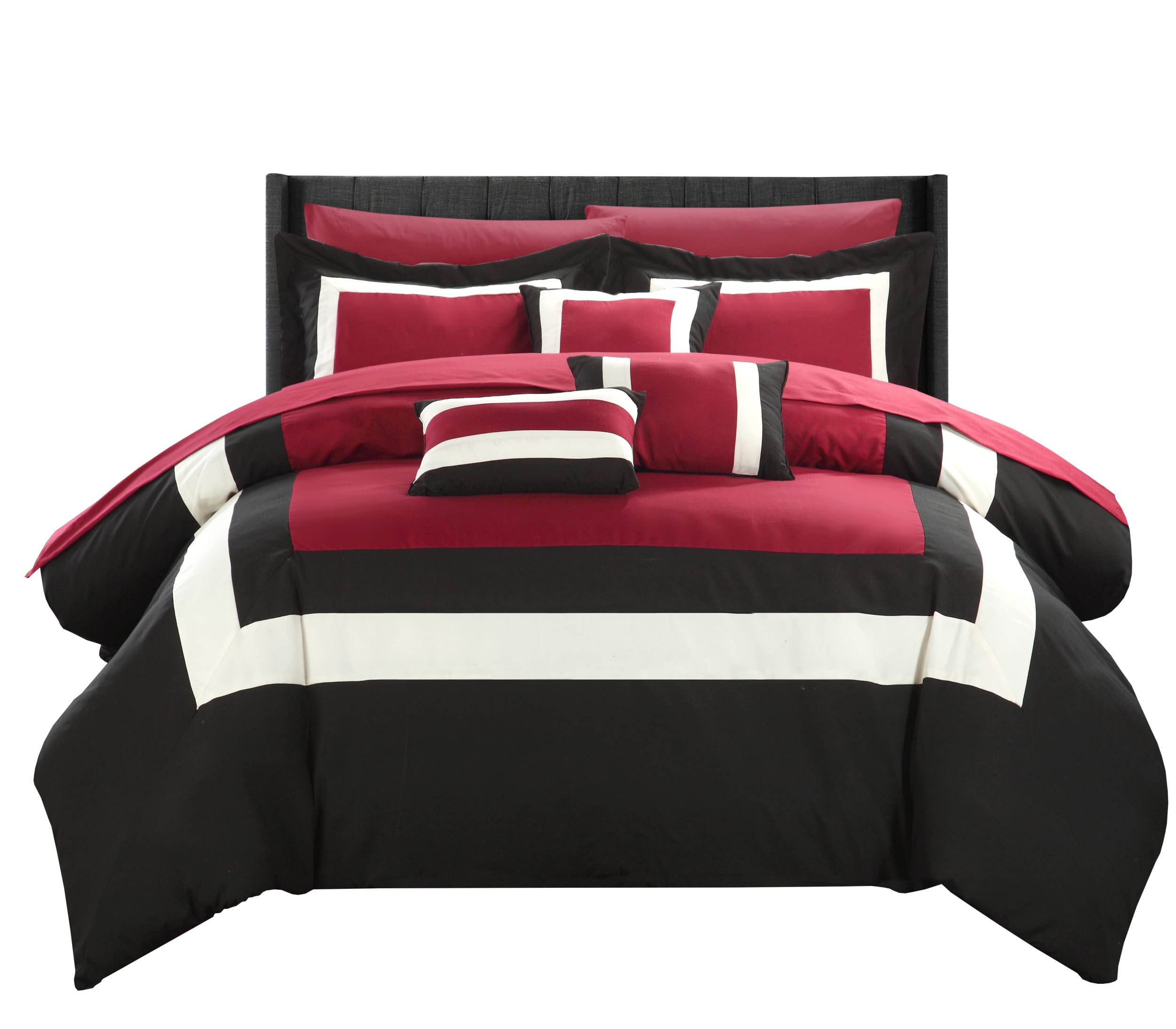 Chic King Comforter Set 10-Piece - Colorblocked Bedding with Shams & Pillows (Red) for Luxurious Bedroom