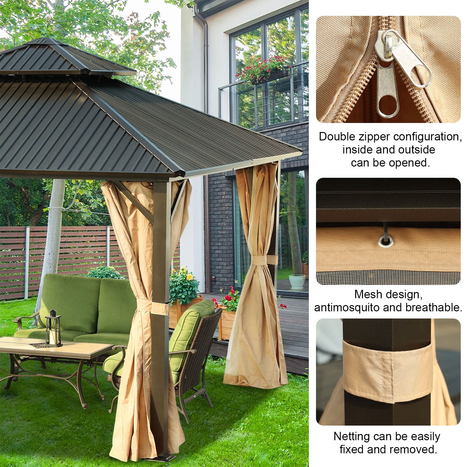 12' x 12' BPS Hardtop Gazebo - Waterproof Outdoor Canopy Tent with Netting for Patio, Garden, Yard | Perfect for Backyard Parties, BBQ Gatherings & Outdoor Relaxation