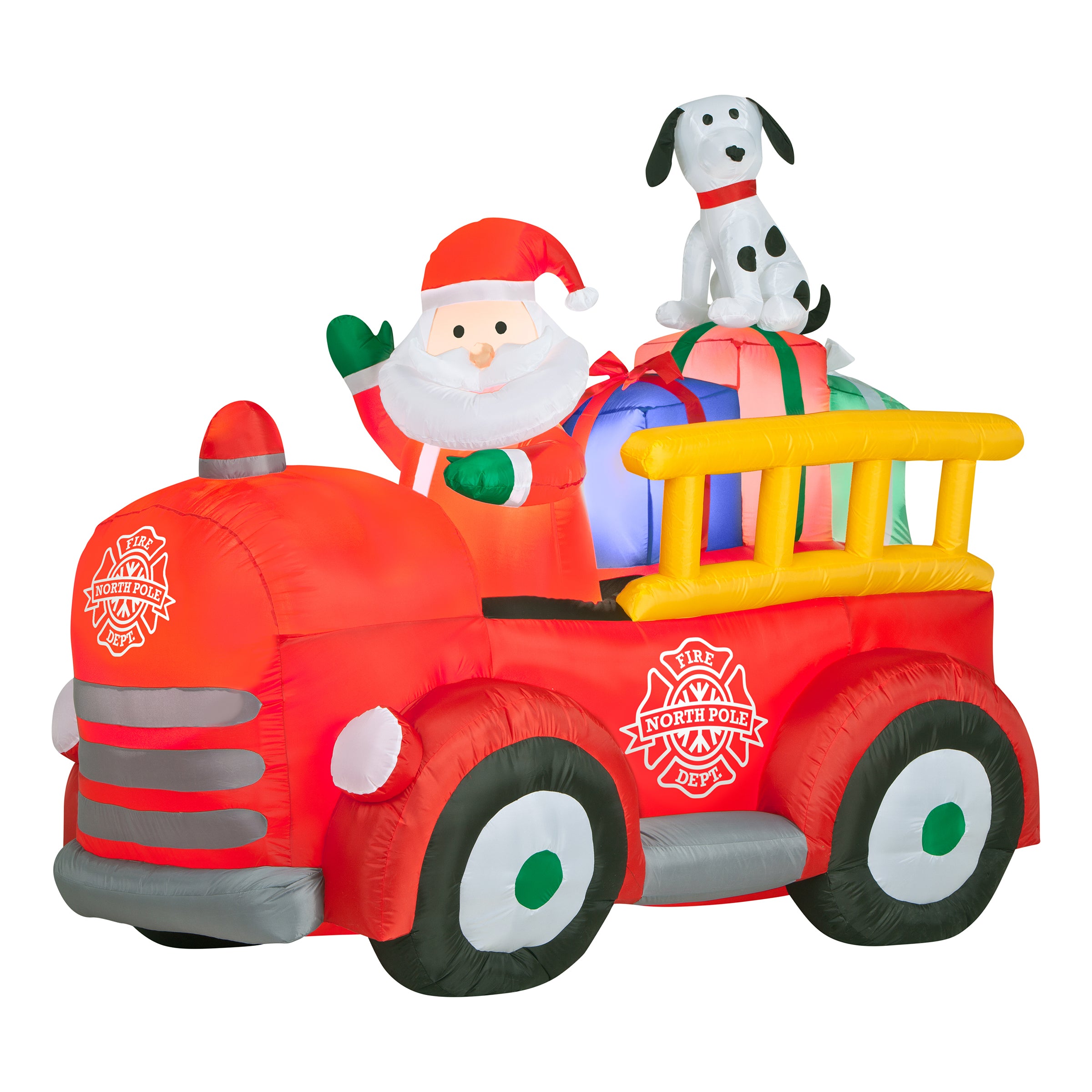 6 ft. Inflatable Santa in Vintage Firetruck with LED Lights - Christmas Yard Decoration for Holiday Outdoor Decor
