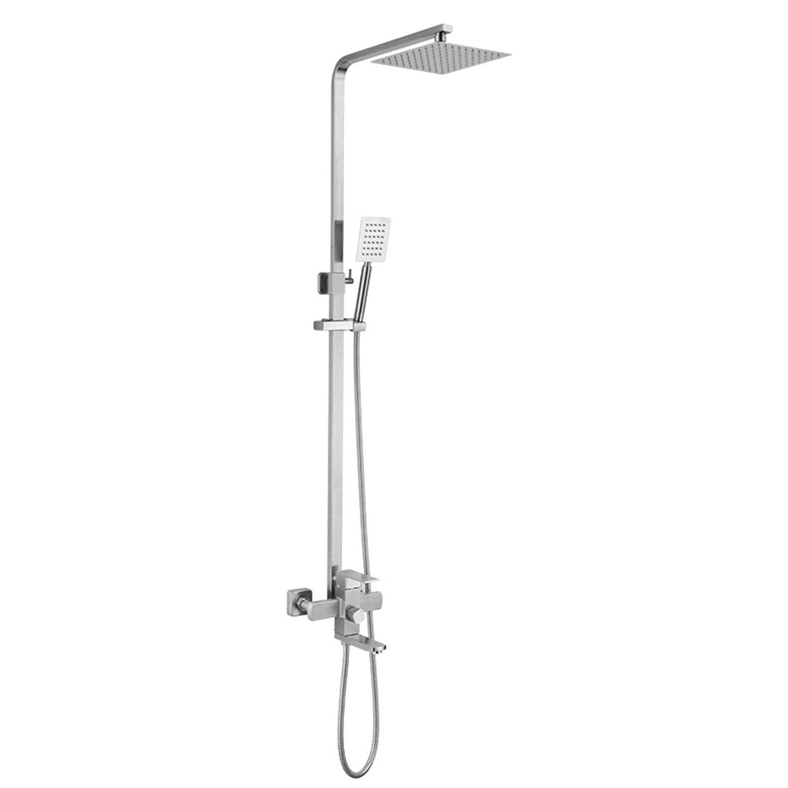 GELISURE Adjustable Height Stainless Steel Wall Mount Shower System with Overhead Shower Head - Modern Bathroom Shower Mixer Set for Home & Hotel Use - Perfect for Spa-Like Relaxation and Luxury Bathing Experience