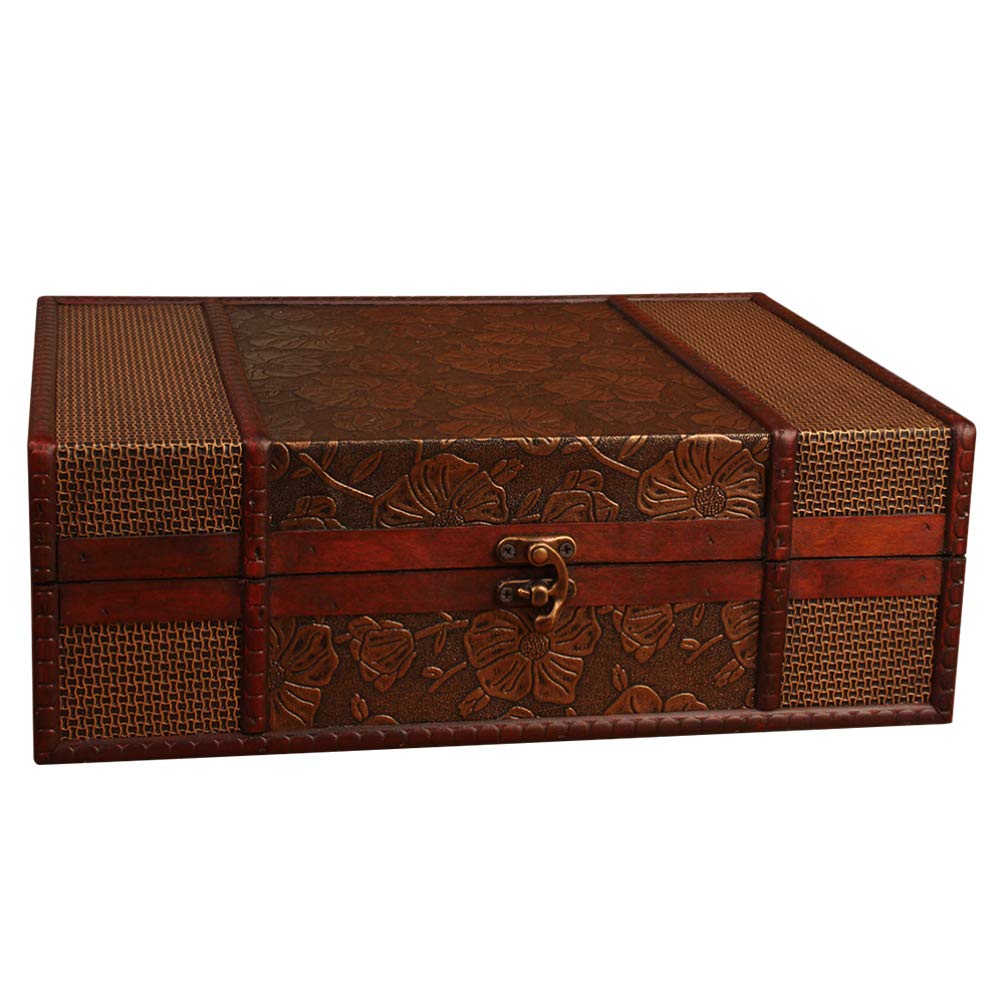 Cabilock Wooden Memory Box - Desktop Storage Organizer for Books, Jewelry & Documents - Decorative Treasure Box Without Lock (Lotus Design) - Perfect for Home Office, Gift Giving & Keepsake Storage
