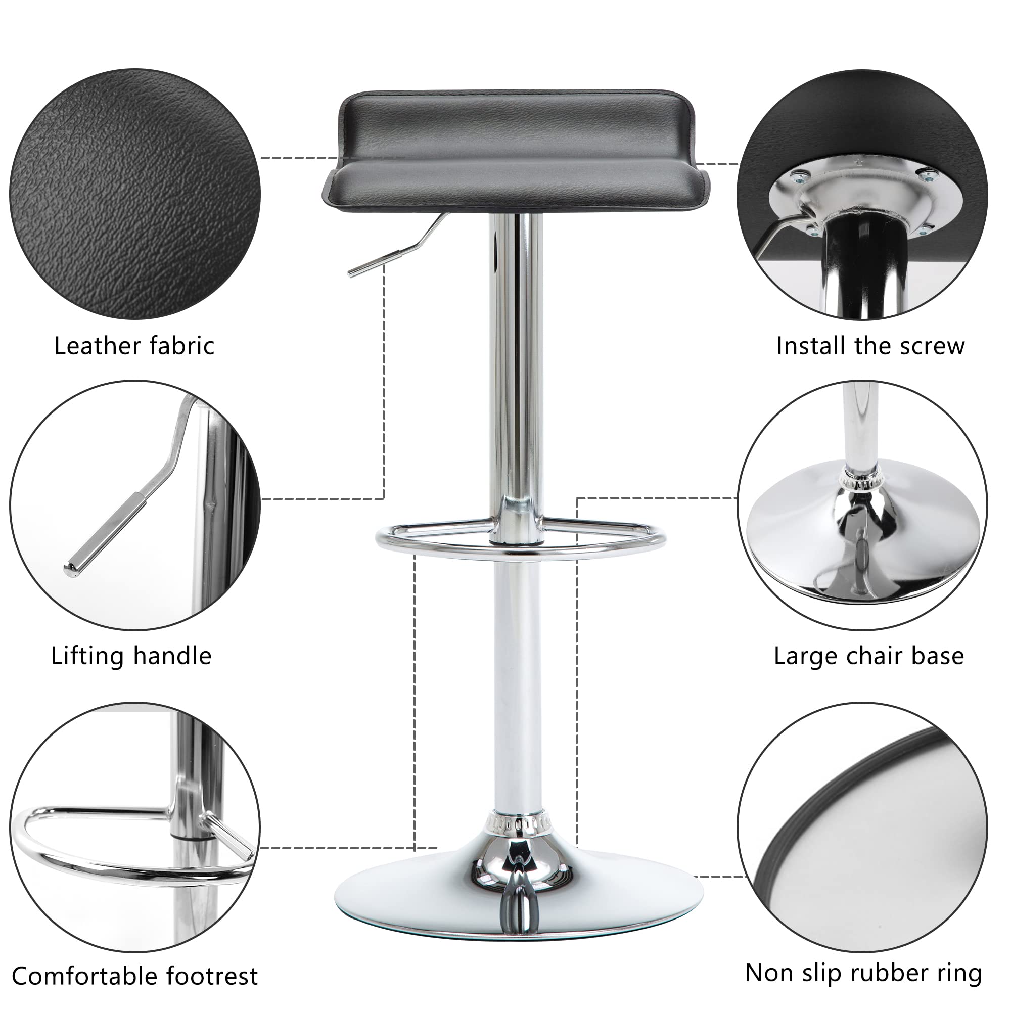 NOBPEINT Modern Chrome Adjustable Swivel Bar Stools - Set of 4 Black Counter Height Stools for Kitchen Island, Breakfast Bar & Home Decor