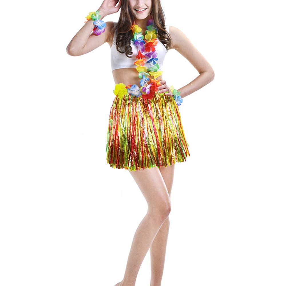 YAXAMING Hawaiian Leis & Luau Party Set - Tropical Flower Headband, Wristbands, Grass Skirt, Necklace & Hair Accessories for Women | Perfect for Luau Parties, Hawaiian Themed Events, Beach Weddings & Tropical Vacations
