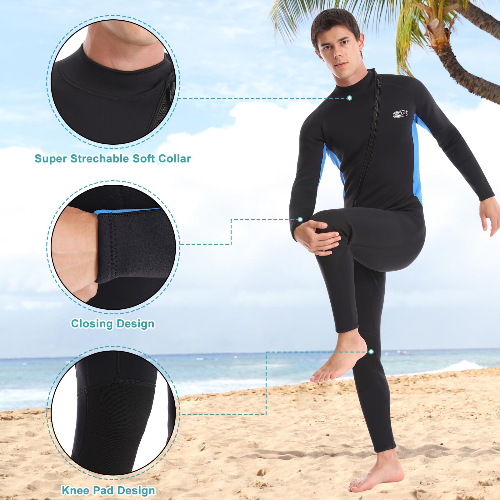 **3mm Neoprene Wetsuit for Men - Full Body Long Sleeve Scuba Diving Suit with Front/Back Zip - Ideal for Snorkeling, Swimming, Surfing & Kayaking - Perfect for Ocean Adventures & Water Sports**