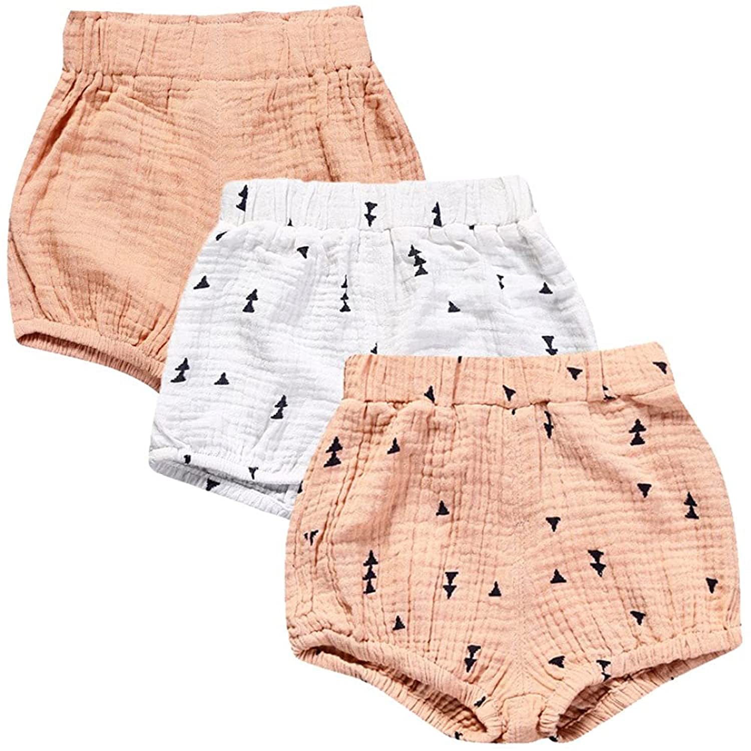 3PC Baby Shorts Set - Newborn Girls & Boys Linen Ruffle Bloomers with Floral Print - Soft PP Pants & Diaper Covers for Summer Outfits, Playtime & Photo Shoots