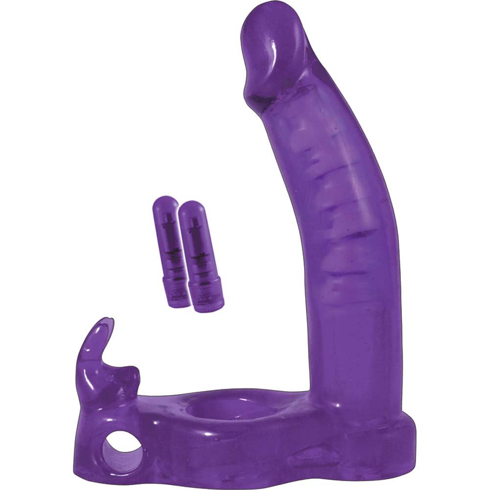 Double Penetrator Rabbit Cock Ring - Purple Silicone Strap-On for Couples & Solo Play - Enhance Intimacy & Stimulation in Bedroom & BDSM Scenes