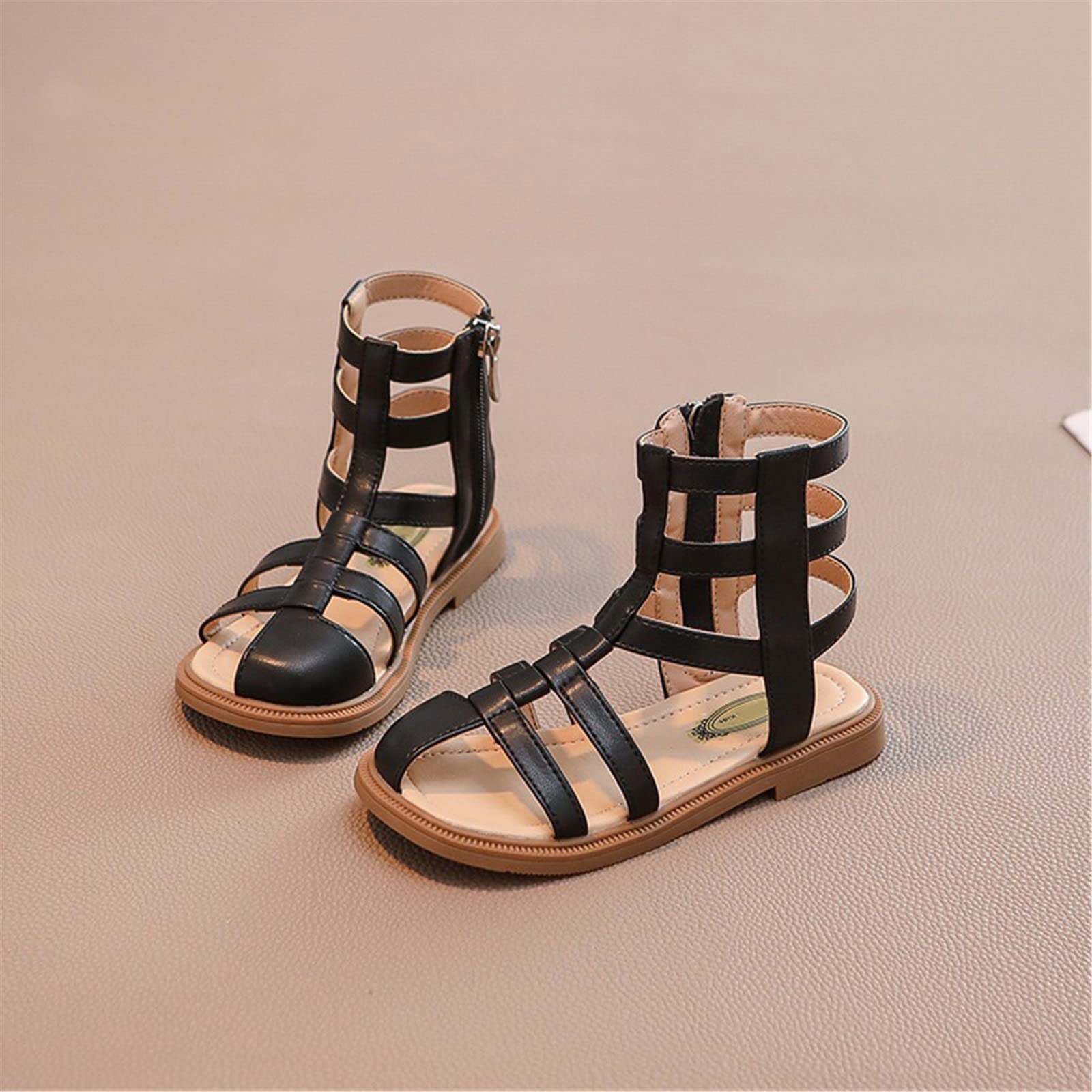 IQYU Girls' Summer Sandals - Fashionable Flat Princess Roman Sandals for Kids, Soft Sole Non-Slip Breathable Open-Toe Sandals for Toddlers & Big Girls | Perfect for Beach, Pool, Park & Summer Outings