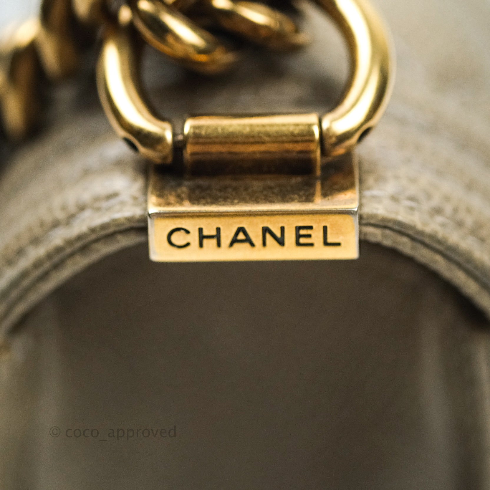 Chanel Boy Quilted Medium Handbag in Taupe Grey Caviar Leather with Gold Hardware - Perfect for Work, Evening Events & Luxury Fashion Accessories