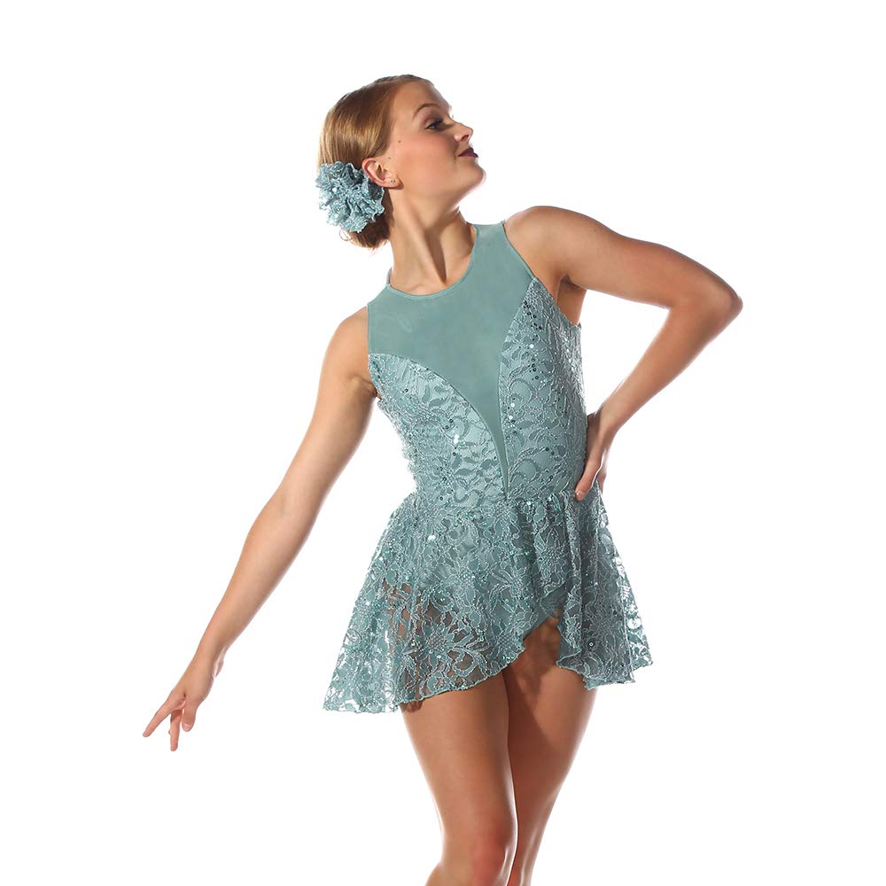 Elegant Lyrical Dance Dress with Lace Plunge Leotard - Perfect for Ballet, Contemporary & Performance Costumes