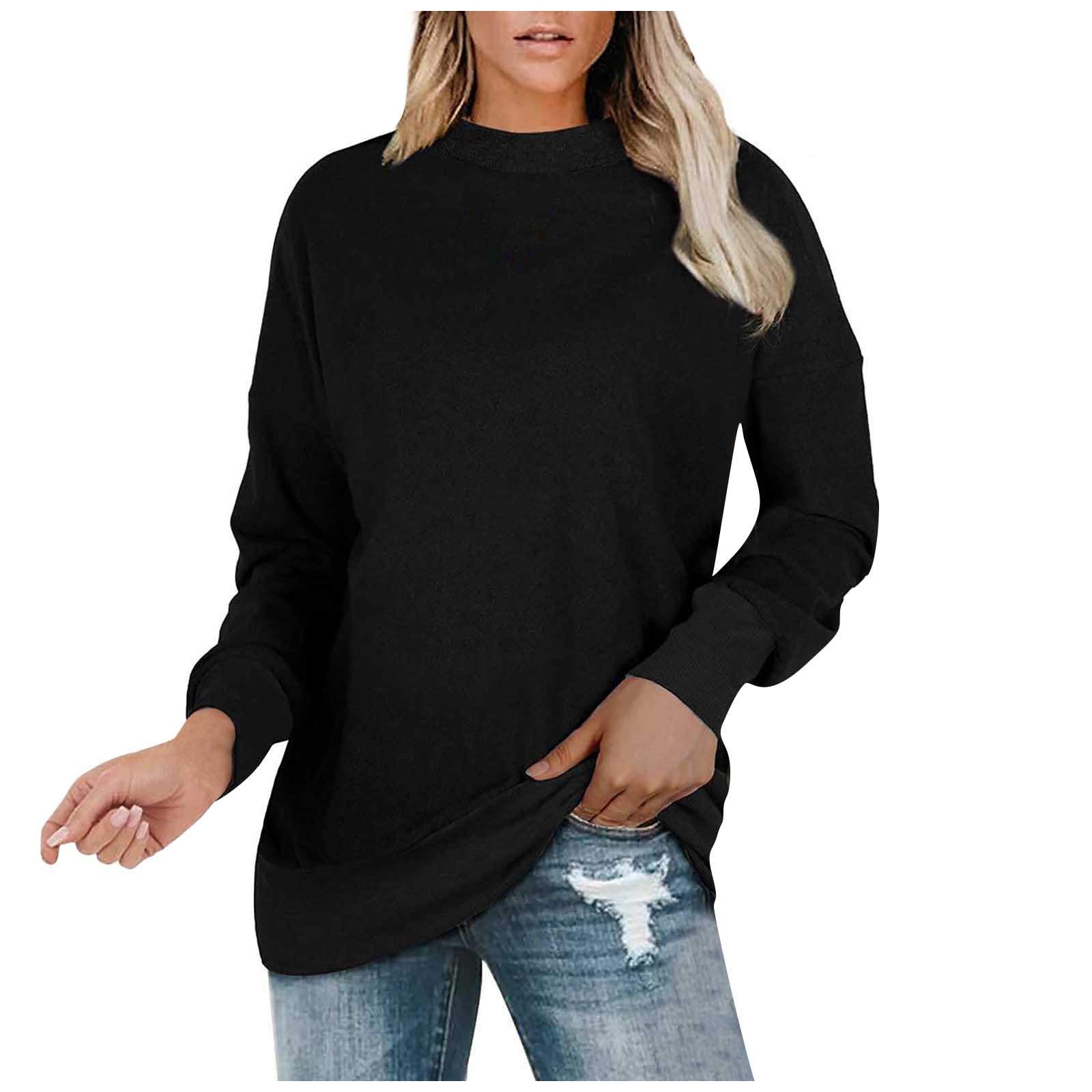 FABIURT Women's Long Sleeve T-Shirt - Solid Color Crewneck Pullover Blouse, Casual Loose Fit Tunic Top for Everyday Wear, Office & Outfits