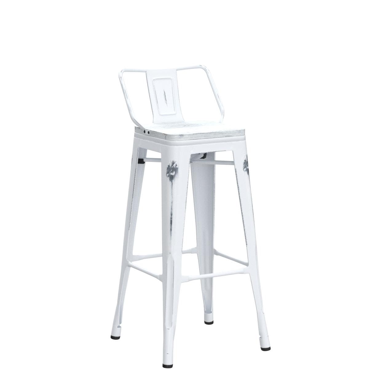 **Industrial Metal Bar Stools Set of 4 - 30 Inch Counter Height Bar Stools for Kitchen, Dining & Home Bar - Distressed White Finish - Durable & Stylish Seating for Modern Spaces**