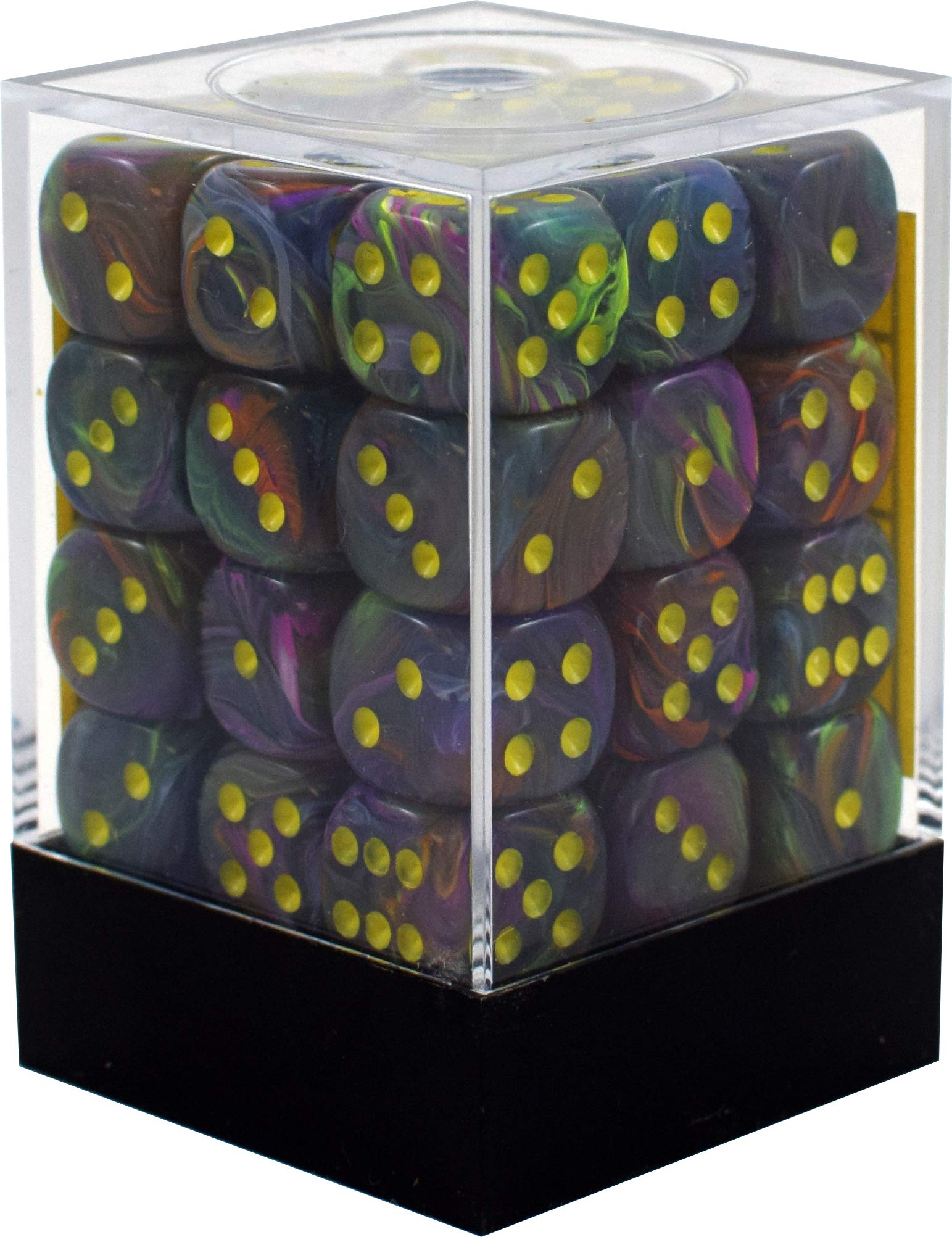 Festive Rio Marble Swirl Chessex Dice Set - 12mm Six-Sided d6 with Yellow Pips (36-Piece Block) | Perfect for D&D, RPGs, Board Games & Collectors