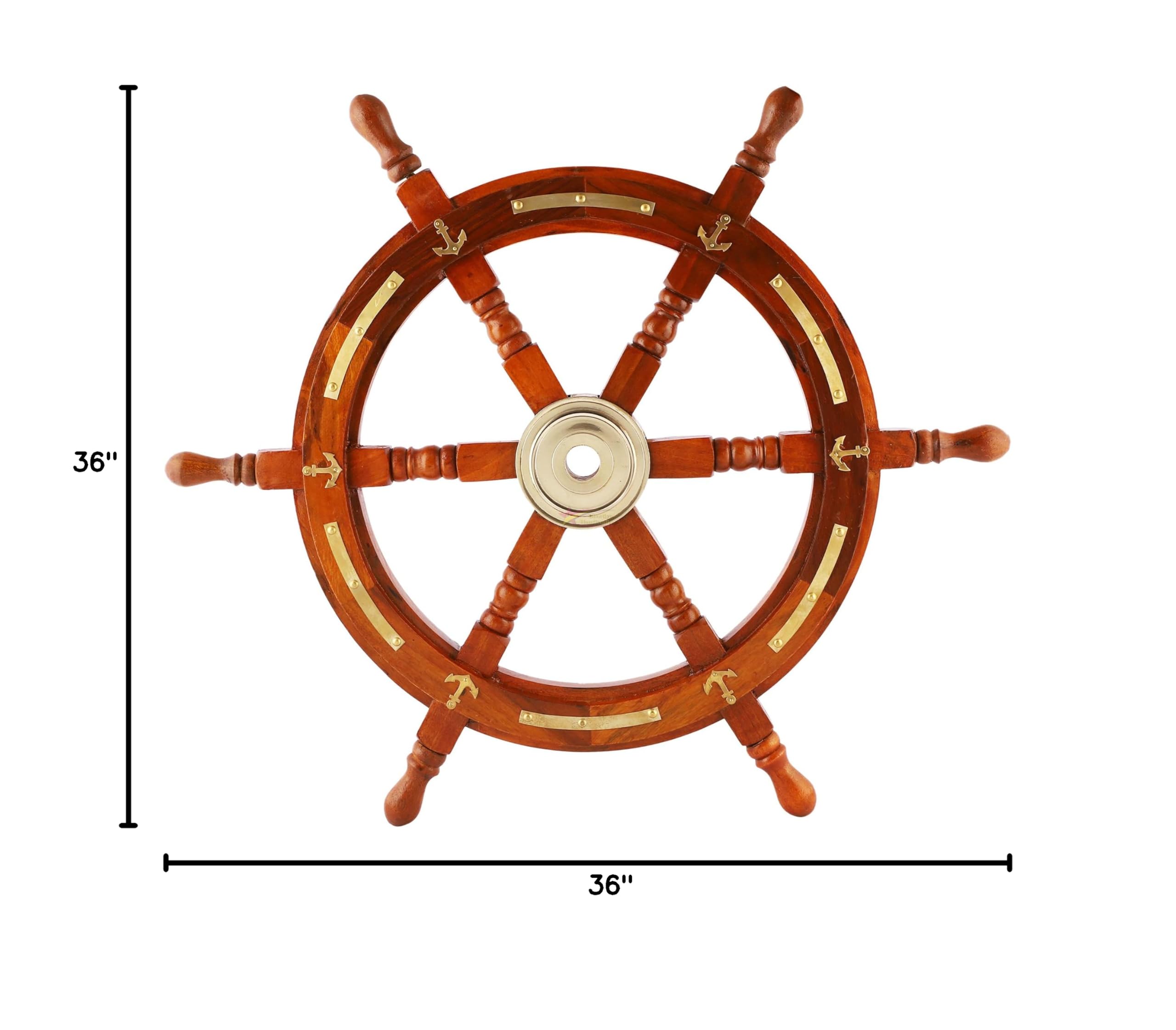 Nautical Wood & Brass Decorative Ship Wheel - 36 Inch Rustic Wall Hanging Ornament for Living Room, Office, or Marine-Themed Decor | Perfect for Coastal Home Decor, Beach House Accents, and Captain's Wheel Wall Art