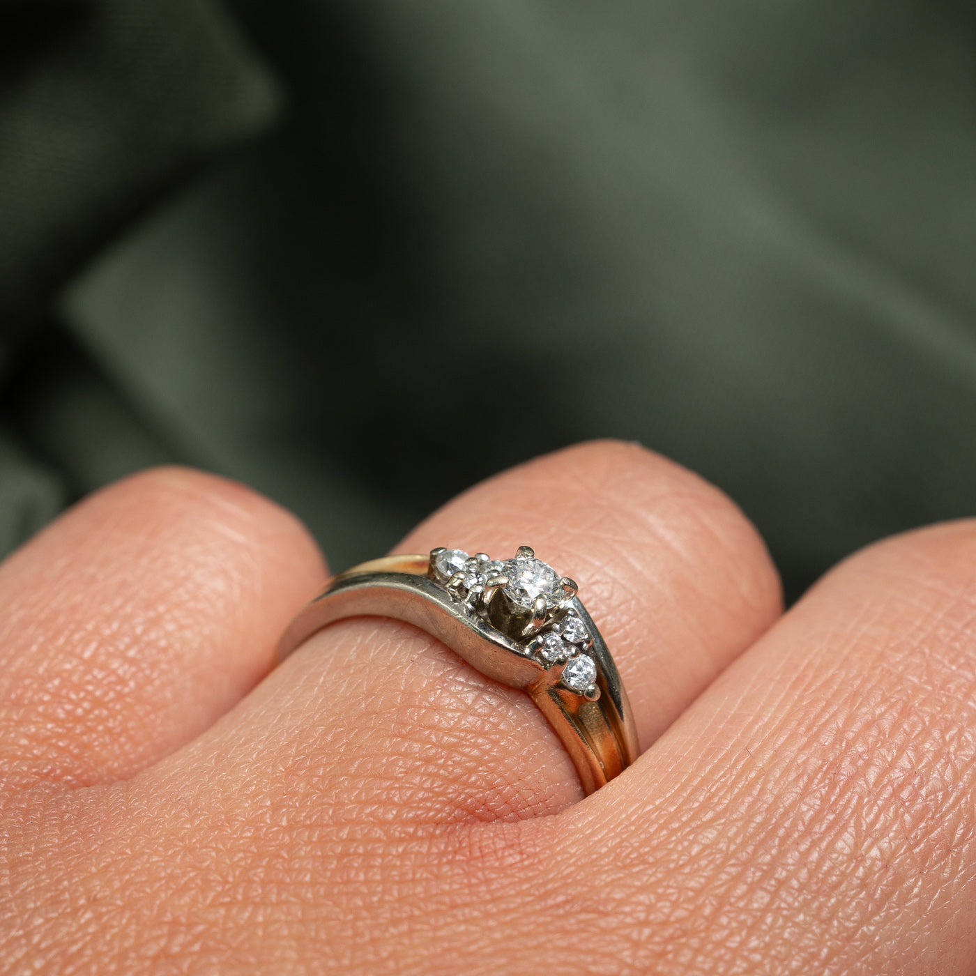Two Tone Gold Diamond Ring - 0.12ct Center Stone & 0.06ctw Side Stones - Size 7.5 - Elegant Wedding Band, Anniversary Gift for Her, Perfect for Engagement & Special Occasions