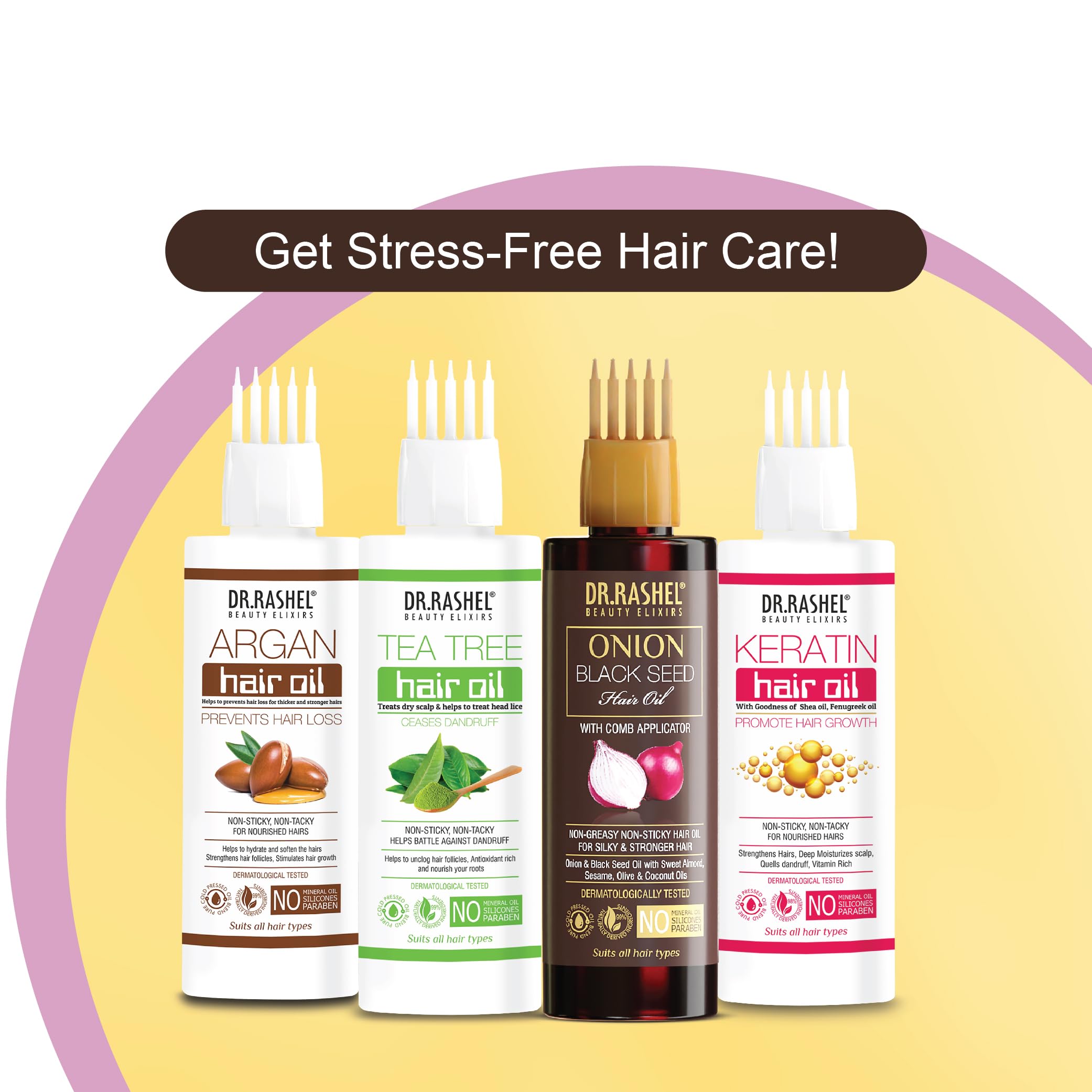 DR.RASHEL Onion Oil with Black Seed - Hair Growth Treatment for Thicker & Stronger Hair - Comb Applicator Included - Controls Hair Fall - Paraben & Silicone Free - 100ml - Perfect for Daily Hair Care & Scalp Massage