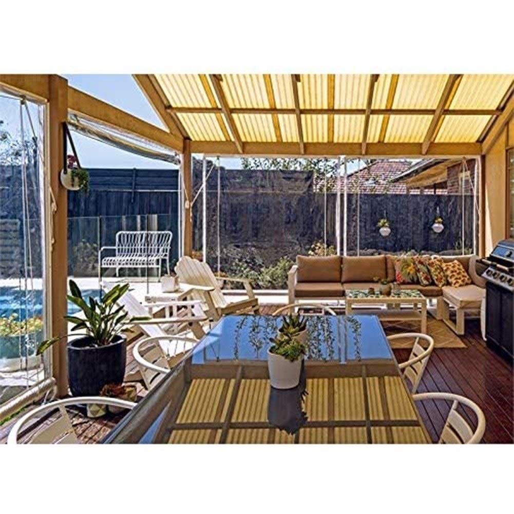 LSXIAO Heavy Duty 0.5mm Clear Gray PVC Waterproof Curtain - 2.2x2.5m Commercial Grade Transparent Tarp with Rustproof Grommets for Patio Enclosure, Balcony Awning, Car Wash Canopy & Outdoor Protection