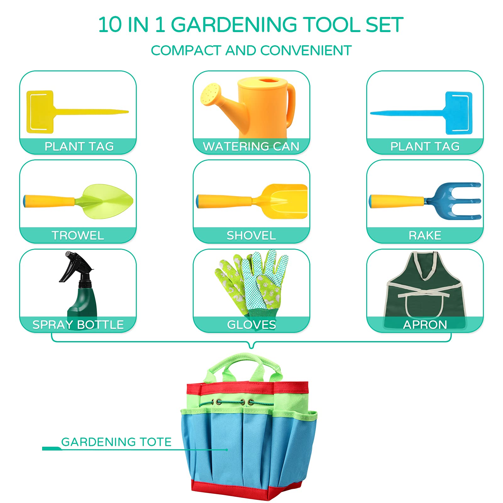 ZEIZRWK Kids Gardening Tool Set with Watering Can, Rake, Shovel, Gloves, Apron & Sprayer - Complete Garden Kit for Boys & Girls - Perfect for Outdoor Play, Learning & Family Gardening Activities