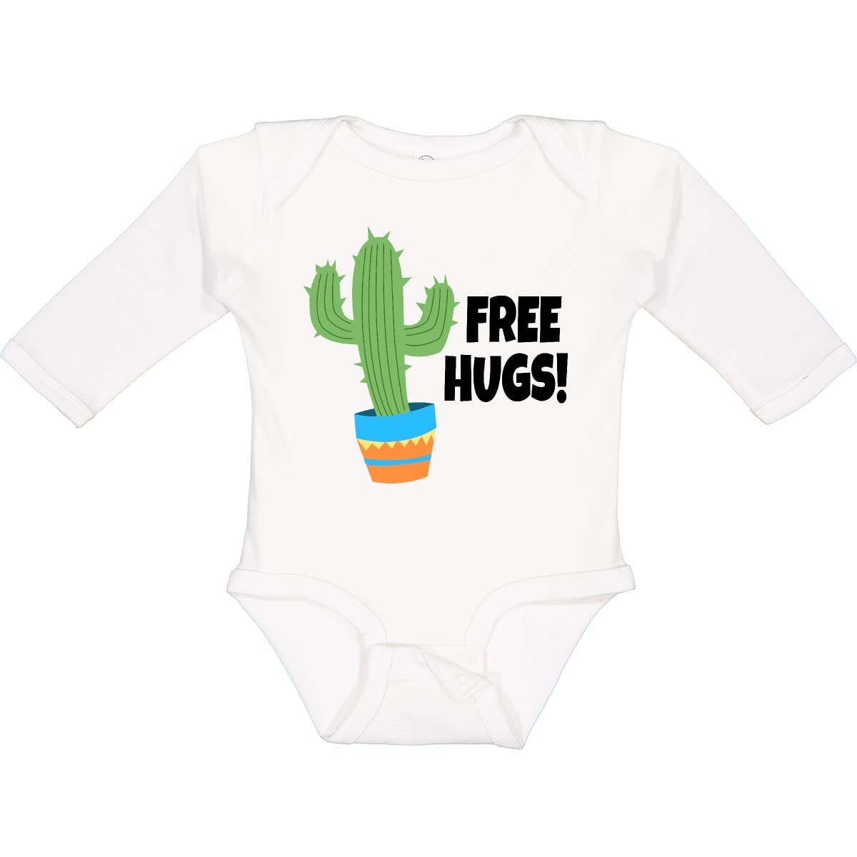 Inktastic Free Hugs with Cactus Plant Long Sleeve Baby Bodysuit - Soft & Comfortable Outfit for Newborns, Infants | Perfect for Playdates, Family Photos & Everyday Wear