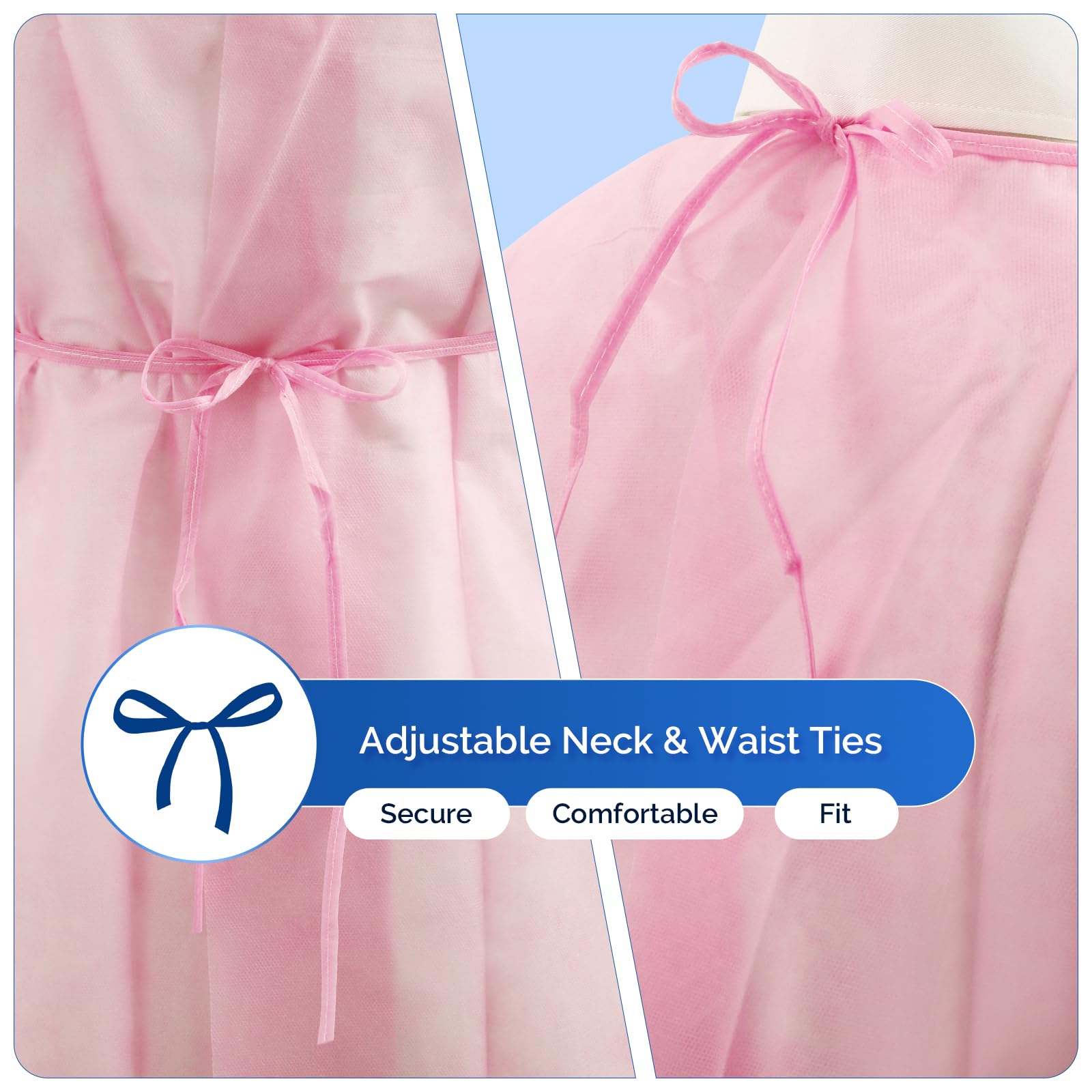 100 Pcs Disposable Isolation Gowns - Pink Polypropylene Medical Gowns with Knitted Cuffs for Healthcare Workers, Hospitals & Home Care - Protective Coverall for Medical Use, Nursing, Tattoo Shops & Beauty Salons
