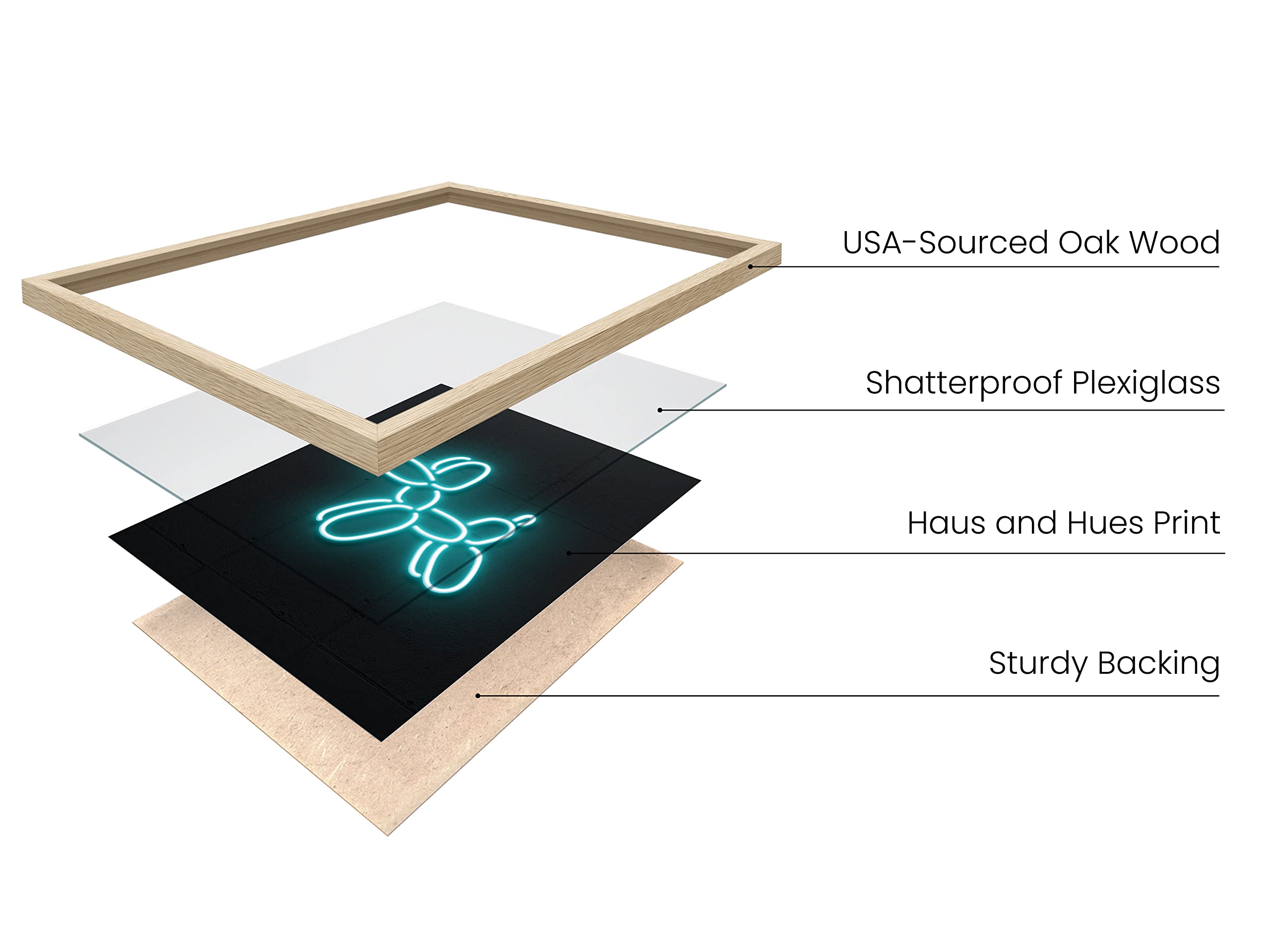 HAUS AND HUES Neon Balloon Dog Wall Art - 12x16 Inch Retro Aesthetic Poster with Beige Frame, Cool Bedroom Decor for Teens & Adults | Perfect for Living Room, Dorm, Office & Gift Ideas