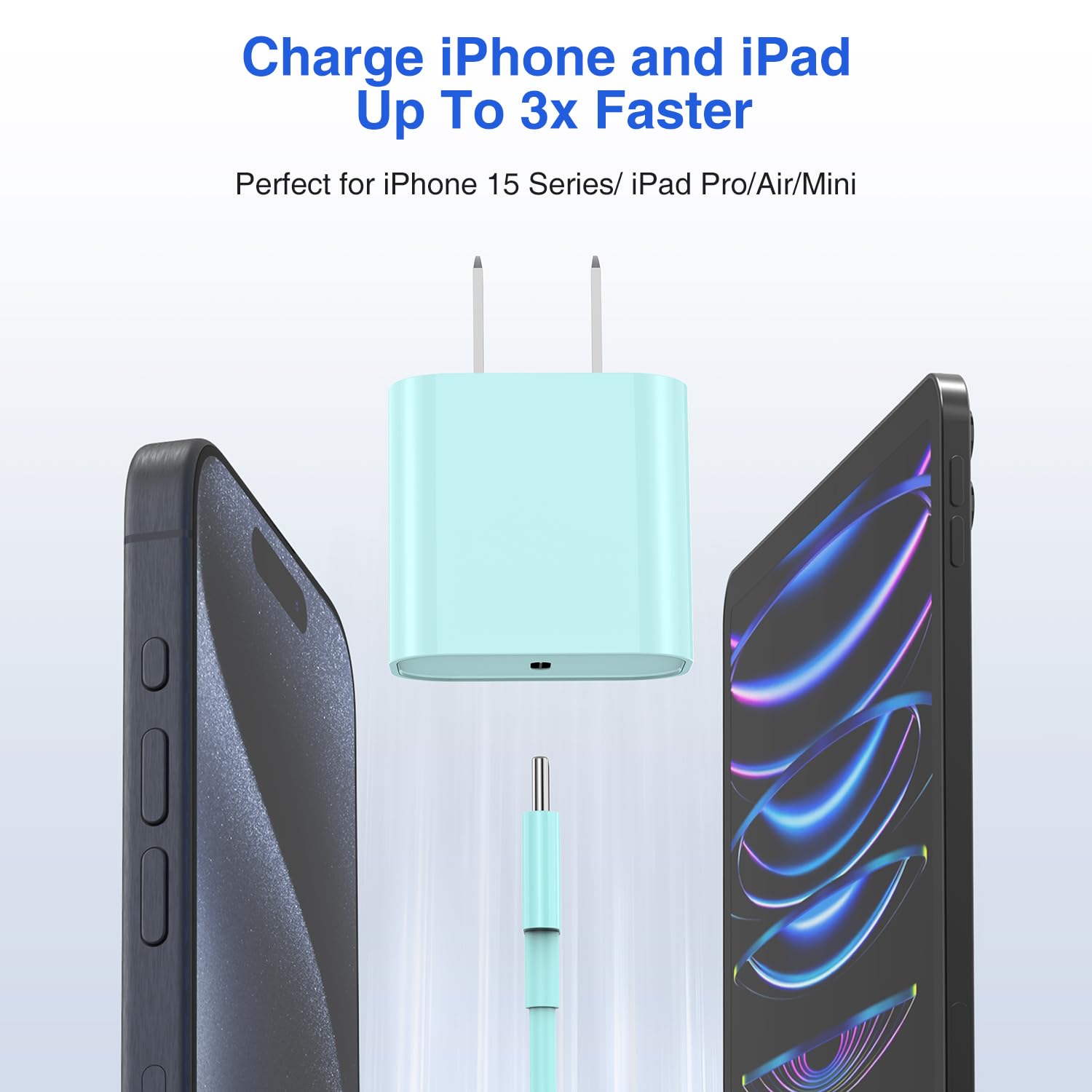 Fashia 10FT USB C Fast Charger Kit for iPhone 16/15 Series - Includes USB C Charger Block & Long Charging Cable - Compatible with iPhone 16/15 Pro/Pro Max/Plus, iPad Pro 12.9/11, iPad Air & Mini - Perfect for Home, Office & Travel (Green)