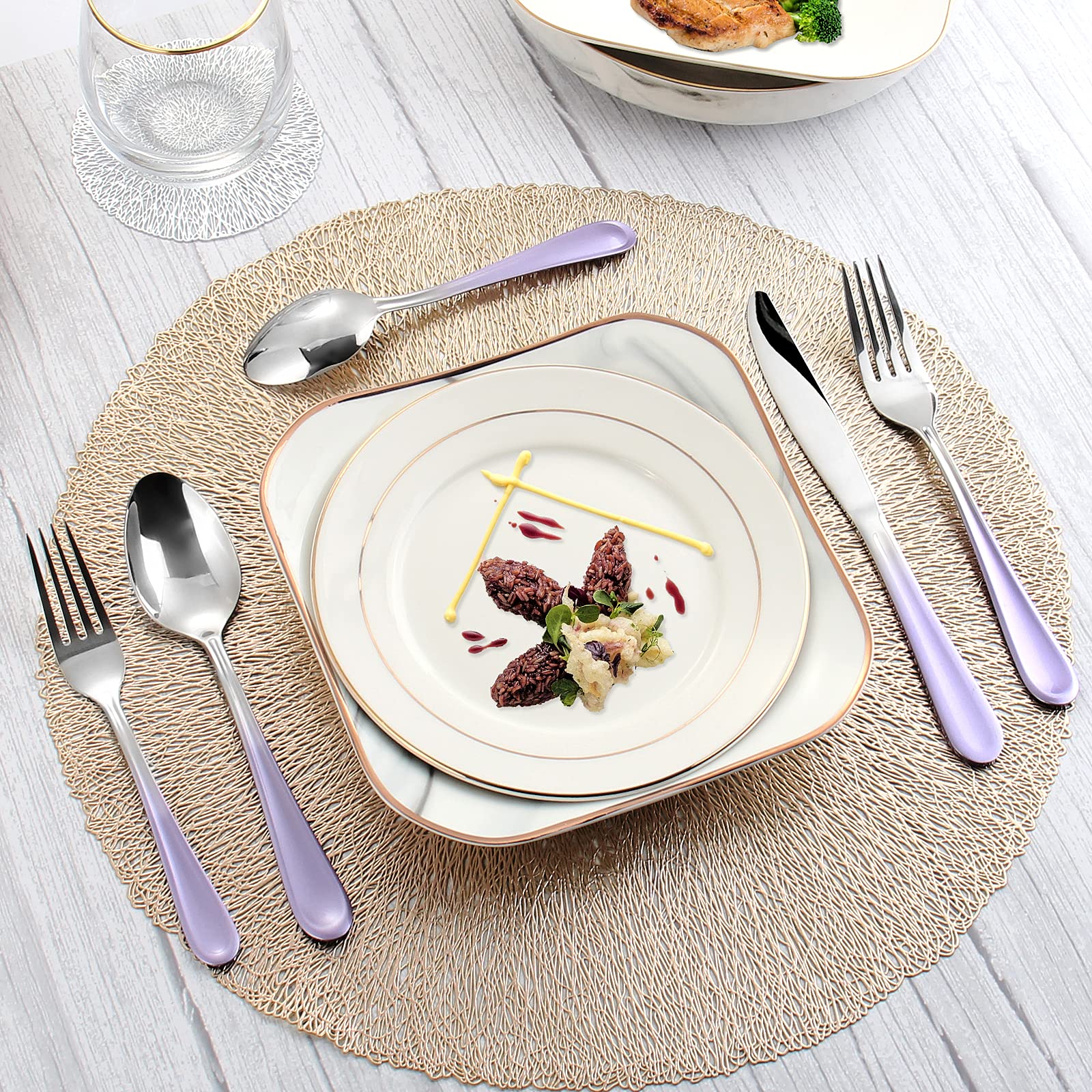 20-Piece Gradient Purple Stainless Steel Flatware Set for 4 - Mirror Polished Kitchen Utensils, Dishwasher Safe Cutlery Set - Perfect for Dinner Parties, Wedding Gifts & Everyday Dining