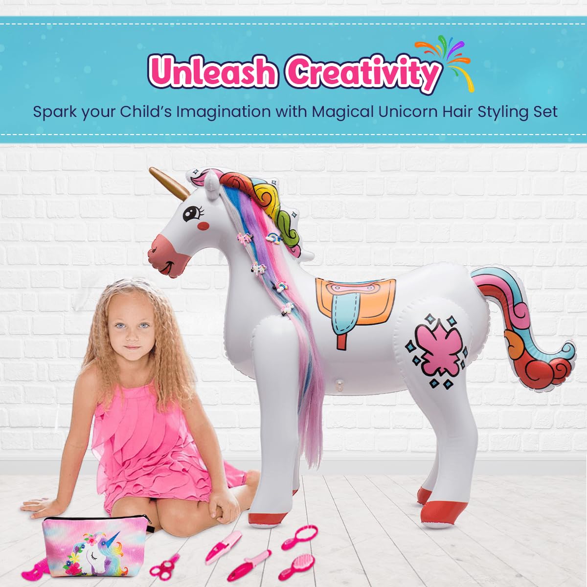 Inflatable Unicorn Hair Makeup Set - Magical Play for Kids
