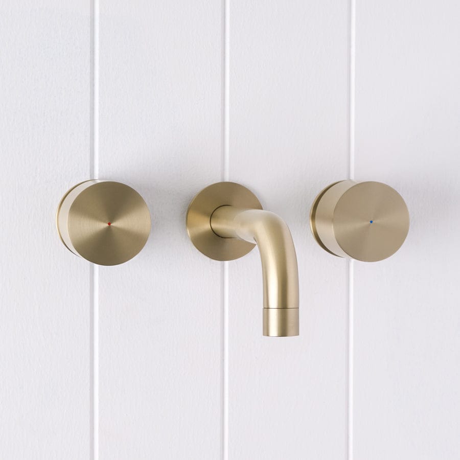 Sydney Wall Spout + Round Wall Faucet in Warm Brushed Nickel Finish for Bathroom & Kitchen Sink - Perfect for Modern Home Decor