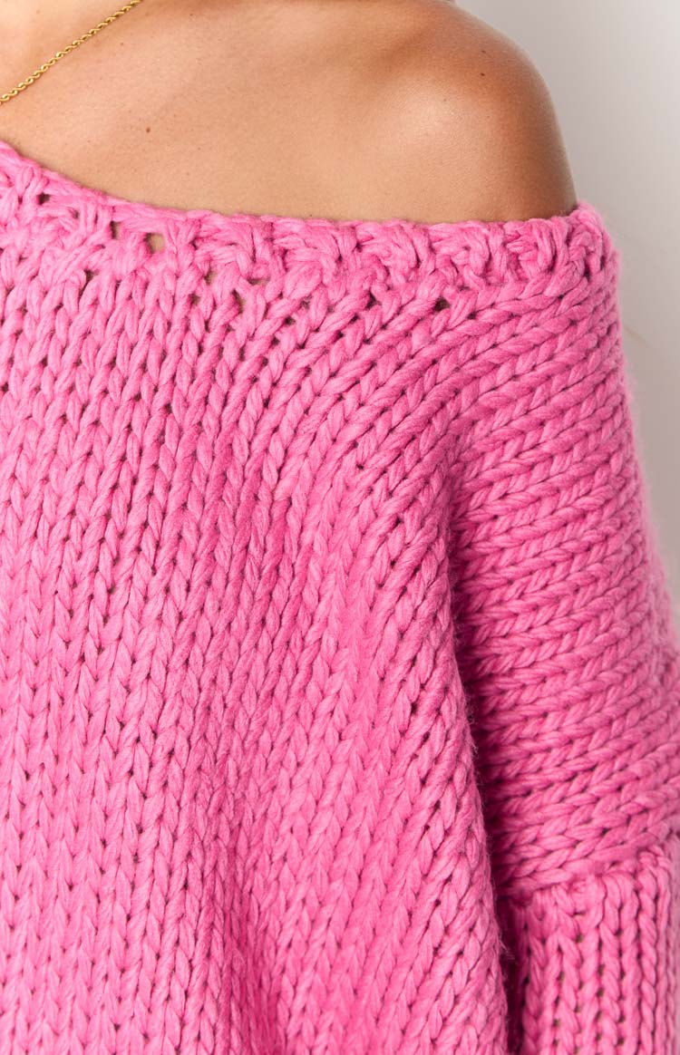 Delvey Women's Hot Pink Chunky Knit Sweater - Oversized Cable Knit Pullover for Winter Fashion & Cozy Outfits | Perfect for Christmas, Date Night & Casual Wear