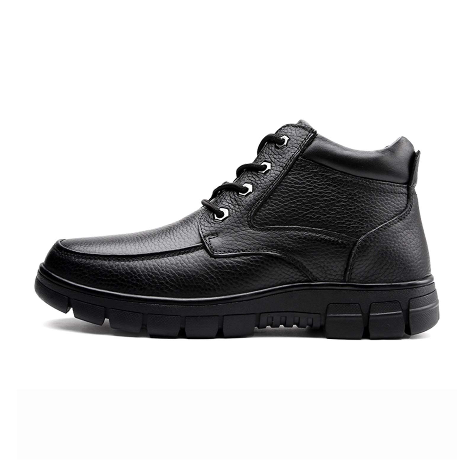 GEZIPUO Men's Winter Work Boots - Moc Toe Casual Boots with Stitching Lace Up, Thick Rubber Sole & Genuine Leather - Warm Plush Lining for Cold Weather - Perfect for Outdoor Work, Hiking & Winter Fashion