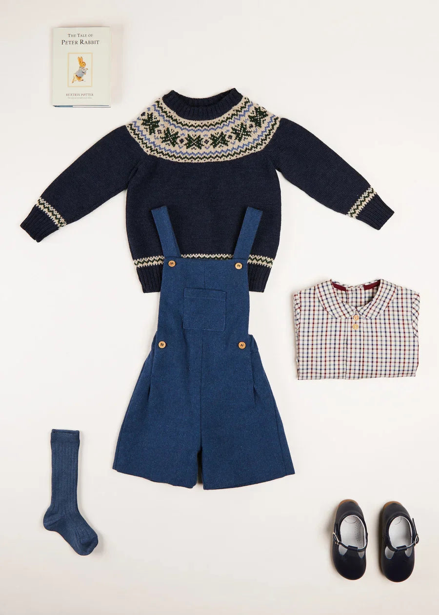 Classic Navy Fair Isle Merino Wool Sweater for Baby Boys - Soft & Warm Winter Knitwear for Newborns & Toddlers - Perfect for Holiday Photos, Family Gatherings & Outdoor Adventures
