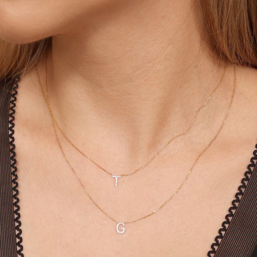 14K Yellow Gold Diamond Initial Charm Necklace - Personalized Classic Jewelry for Women | Perfect Gift for Birthday, Anniversary & Valentine's Day