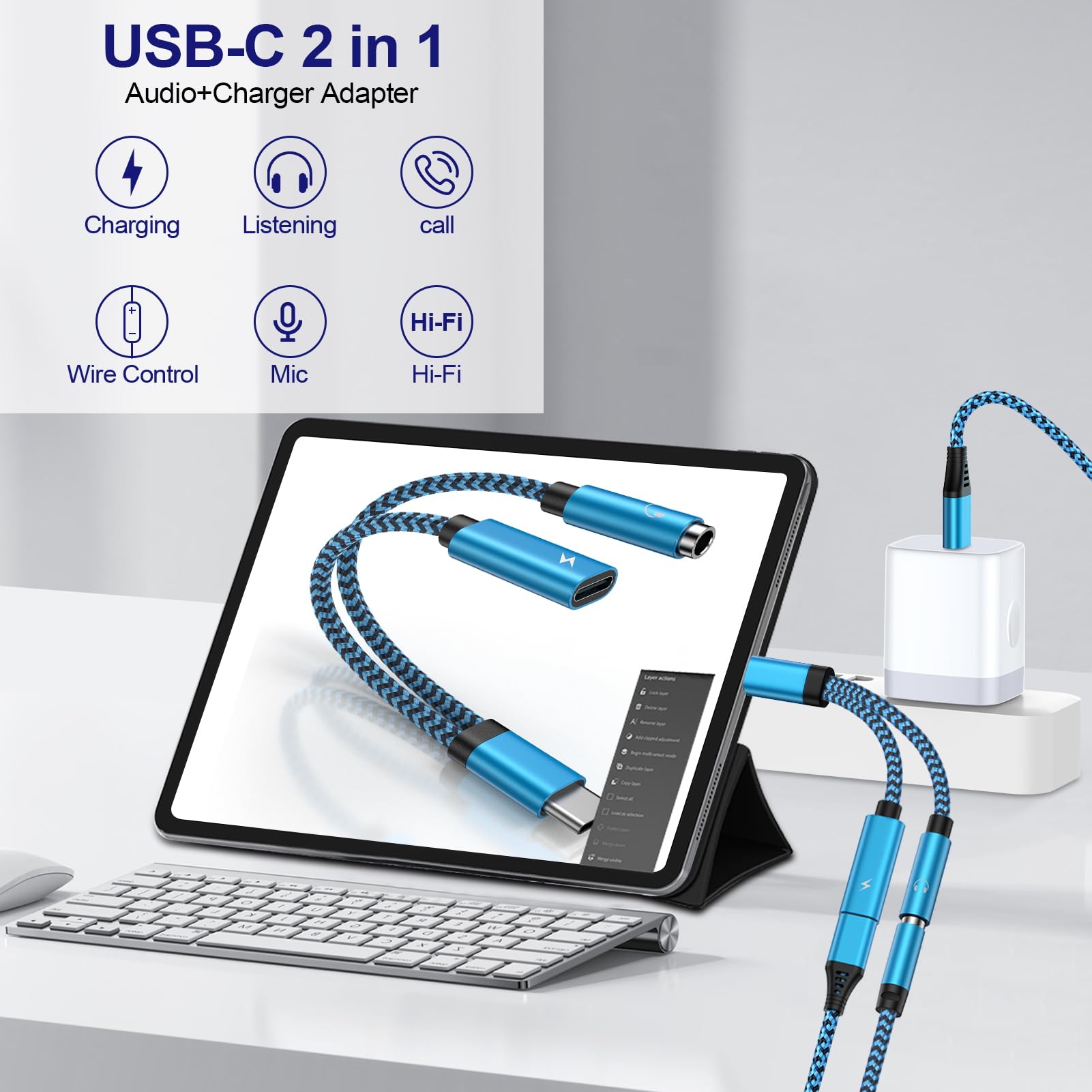 2 Pack USB C to 3.5mm Headphone Adapter with 60W Fast Charging Cable - Compatible with Samsung Galaxy S25 Ultra/S25+/S24/A16 5G/A35/A54/S23/S22/S21 FE/A53/S20 - 2-in-1 Type C Audio Dongle for Music, Gaming & Calls