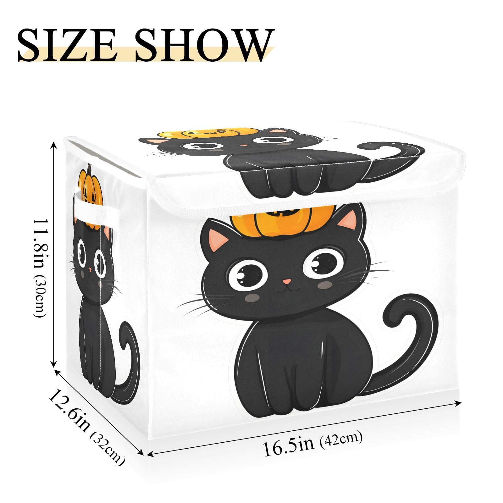 Foldable Fabric Storage Bins with Lids - Collapsible Pumpkin Head Kitten Design Organizer Baskets for Home, Bedroom, Closet & Office | Space-Saving Home Organization Solution