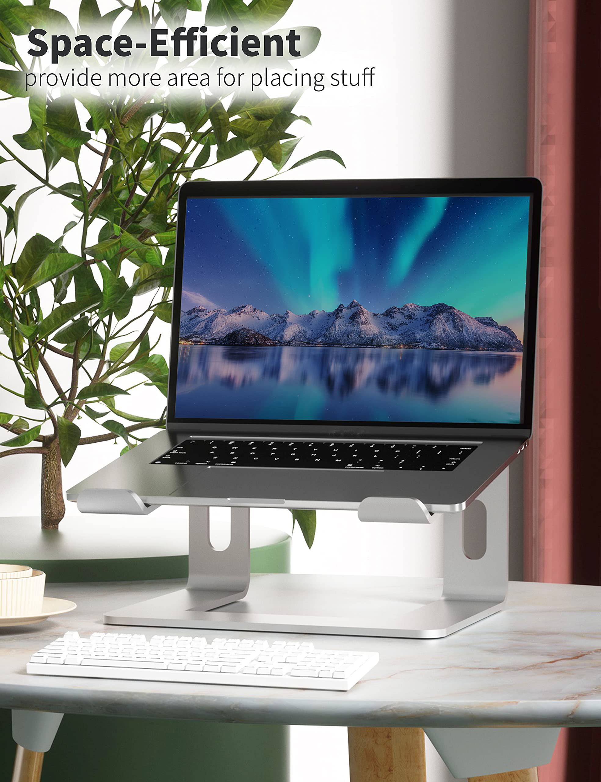 SOUNDANCE Aluminum Laptop Stand for 10-15.6 Inch Notebooks - Ergonomic Computer Riser with Adjustable Height, Portable & Sturdy Metal Holder for MacBook, Dell, HP - Perfect for Home Office, Gaming & Workstation Setup (Silver)