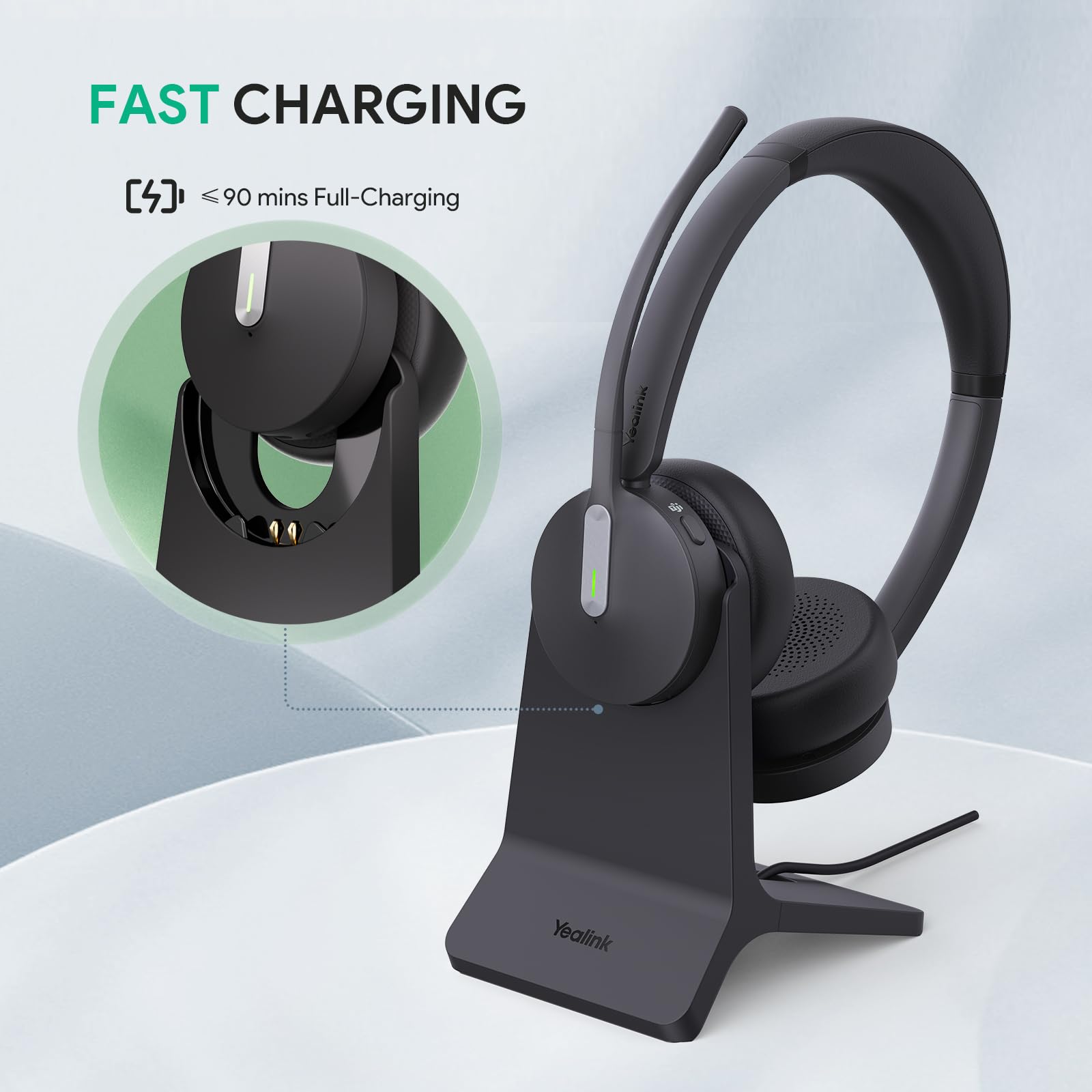 Yealink BHC70 Charging Stand for BH70 Bluetooth Headset & WH64 Hybrid Headset - 90min Fast Charging, USB-A Powered (No Adapter Needed) - Ideal for Office, Call Center & Remote Workstations