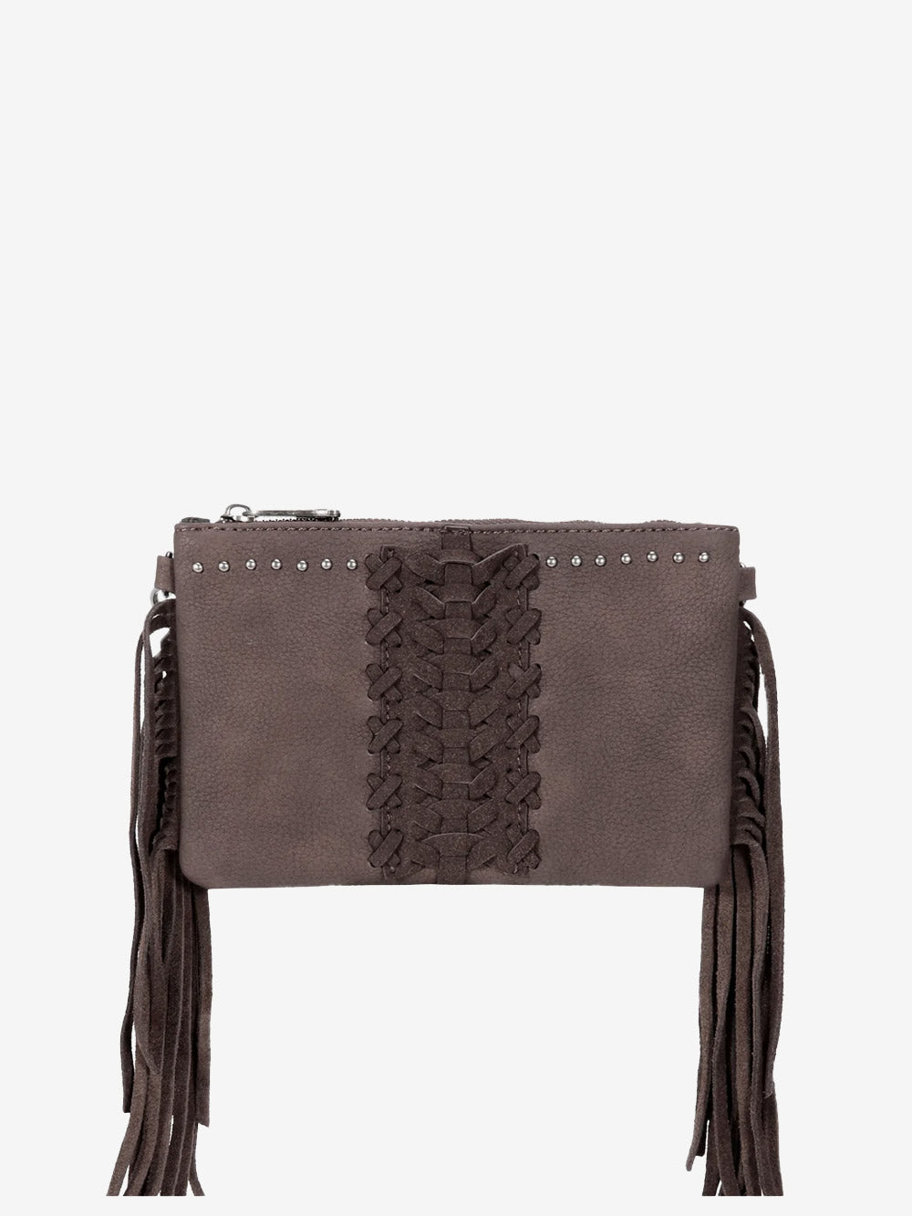 Trinity Ranch Leather Fringe Crossbody Clutch Bag with Basketweave Design - Perfect for Parties, Concerts, and Everyday Use