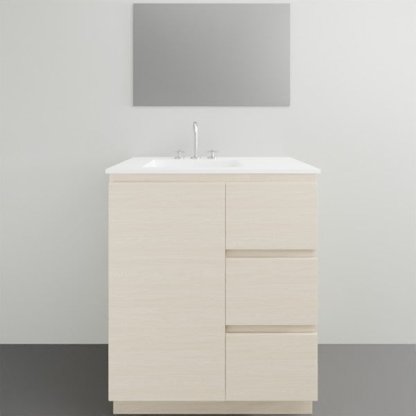 ADP Glacier Lite Door and Drawer Trio Vanity Set with Ceramic Top - Modern Bathroom Storage Solution for Small Spaces, Perfect for Powder Rooms & Guest Baths