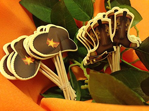 Cowboy Hats & Boots Cupcake Toppers - 26 Count Western Party Decorations for Cupcakes, Cakes and Desserts - Perfect for Cowboy Themed Birthday Parties, Baby Showers and Western Events