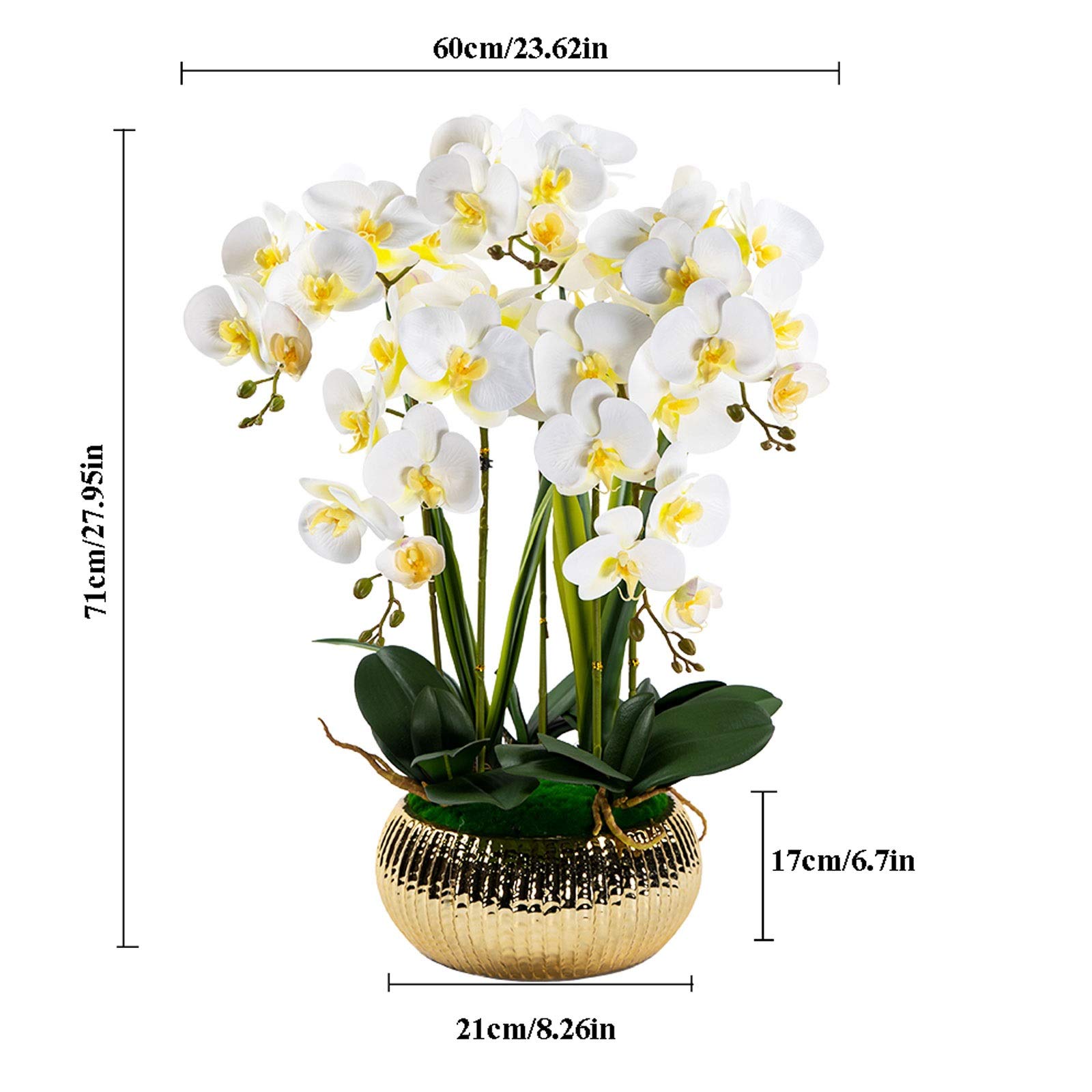 Premium Artificial Silk Phalaenopsis Orchid Flower Arrangement with Ceramic Vase - Elegant Yellow Faux Orchids for Wedding Centerpieces, Party Decor & Dining Table Decoration - Perfect for Home, Office & Event Styling